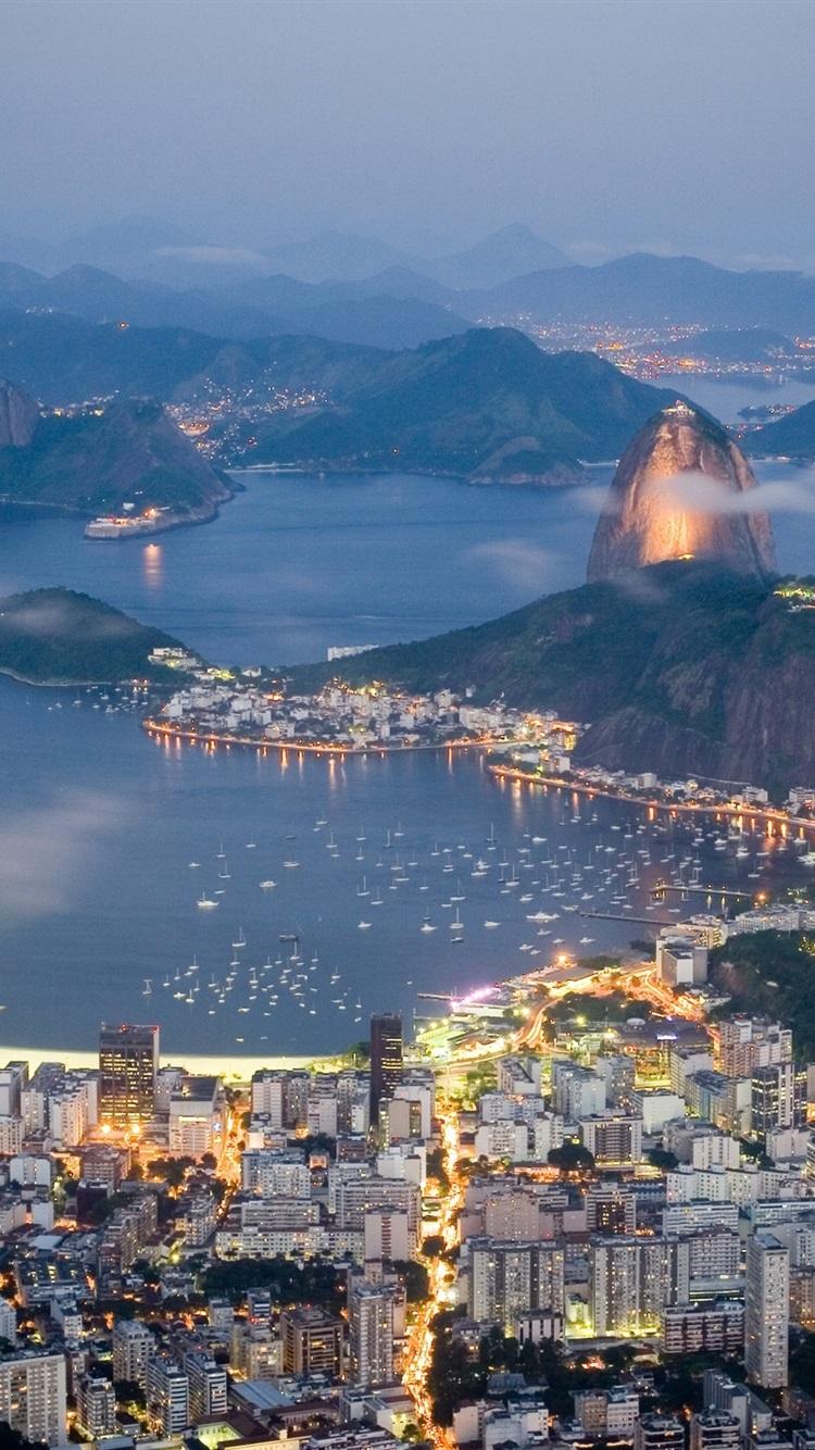 Wallpaper Brazil, Rio de Janeiro, evening, sea, lights, coast