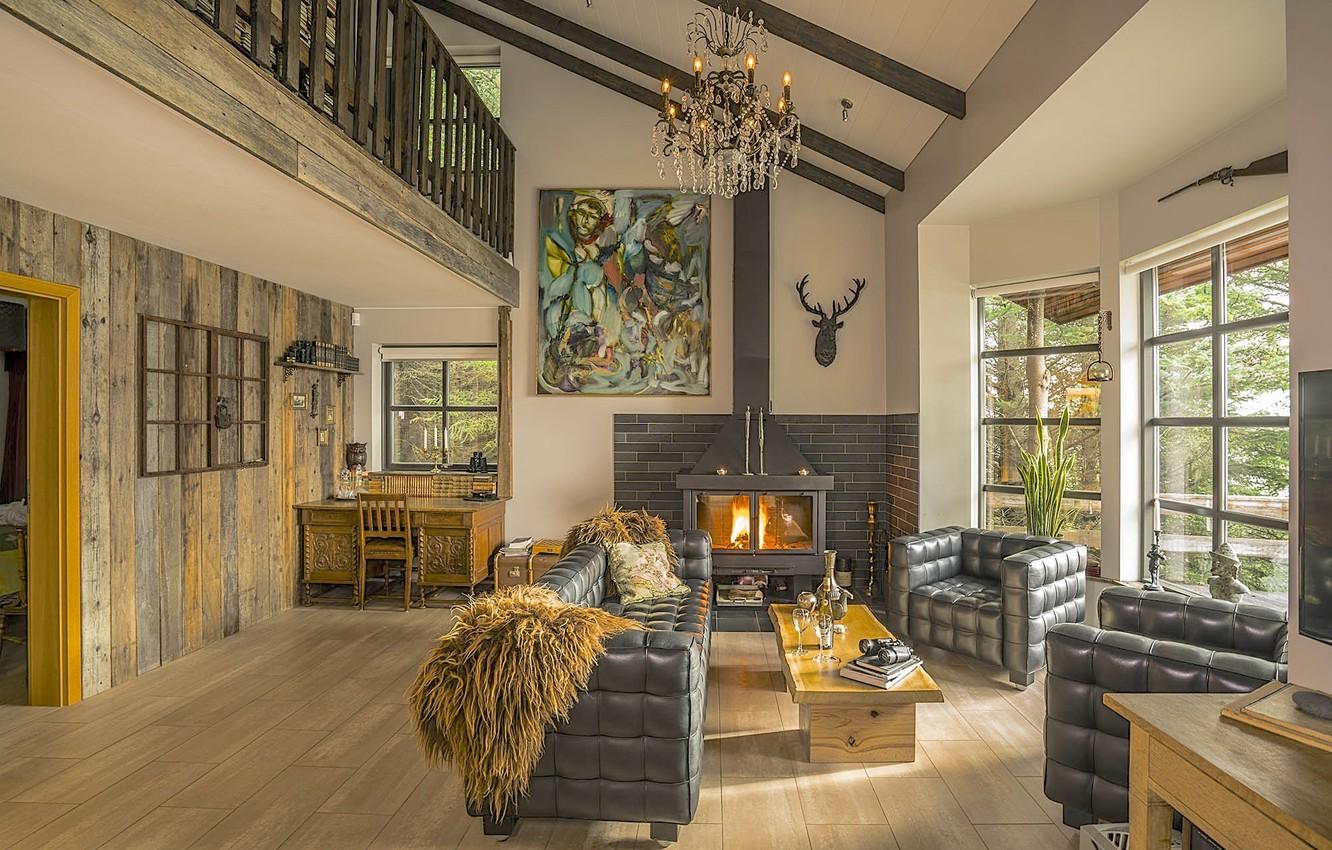 Wallpaper Villa, interior, fireplace, living room