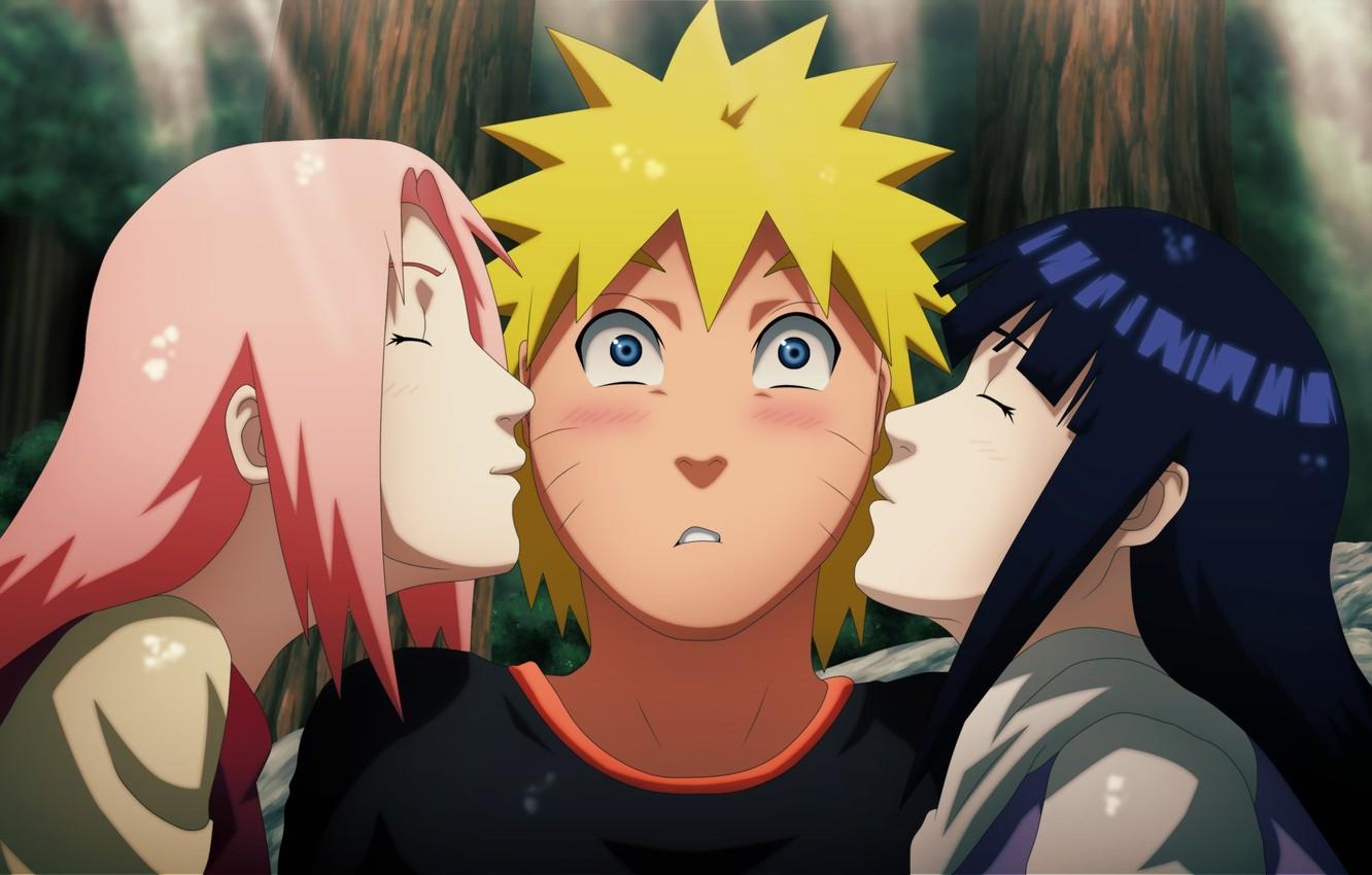 Wallpaper love, game, Naruto, Sakura, anime, kiss, ninja