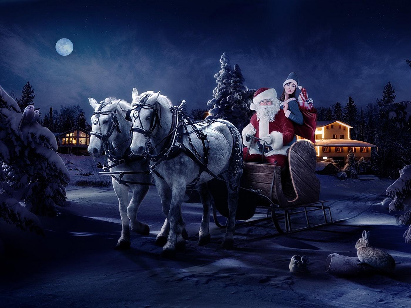 Picture Christmas sleigh Santa Claus Holidays
