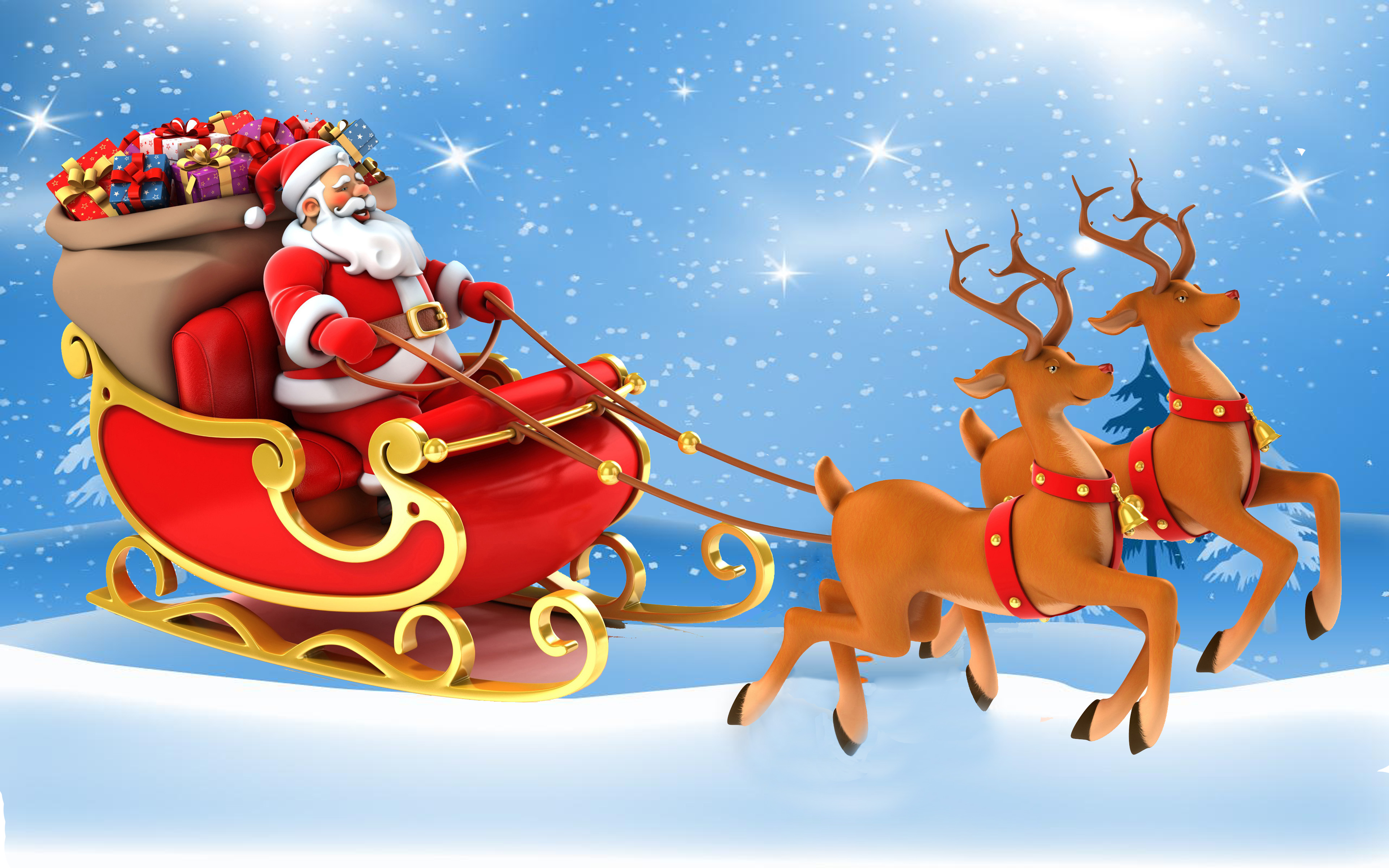 Christmas Postcard Santa Claus In A Sleigh With Gifts