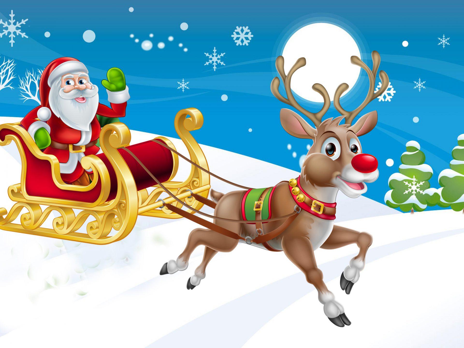 New Year Christmas Santa Claus Sleigh Reindeer Winter