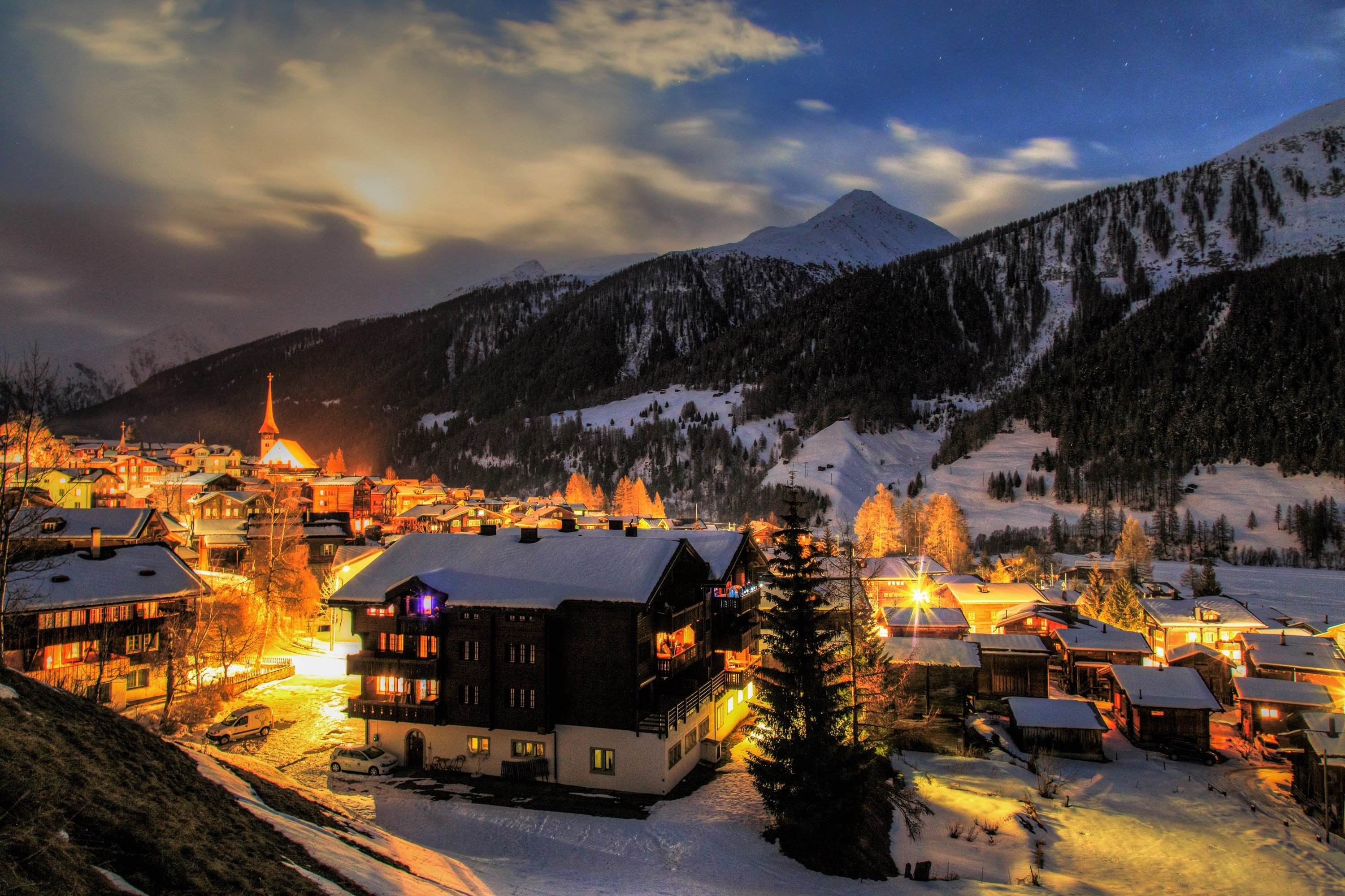 Winter Village in Switzerland HD Wallpaper