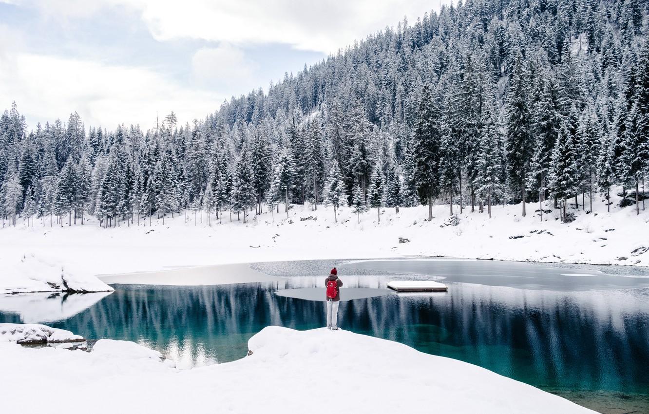Wallpaper cold, winter, forest, snow, lake, Switzerland