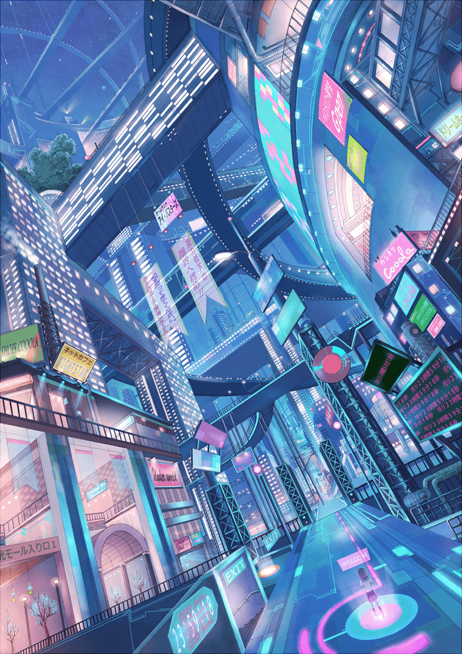 Retro Futuristic, Future City, Cyberpunk, Neon, Colorful. Anime