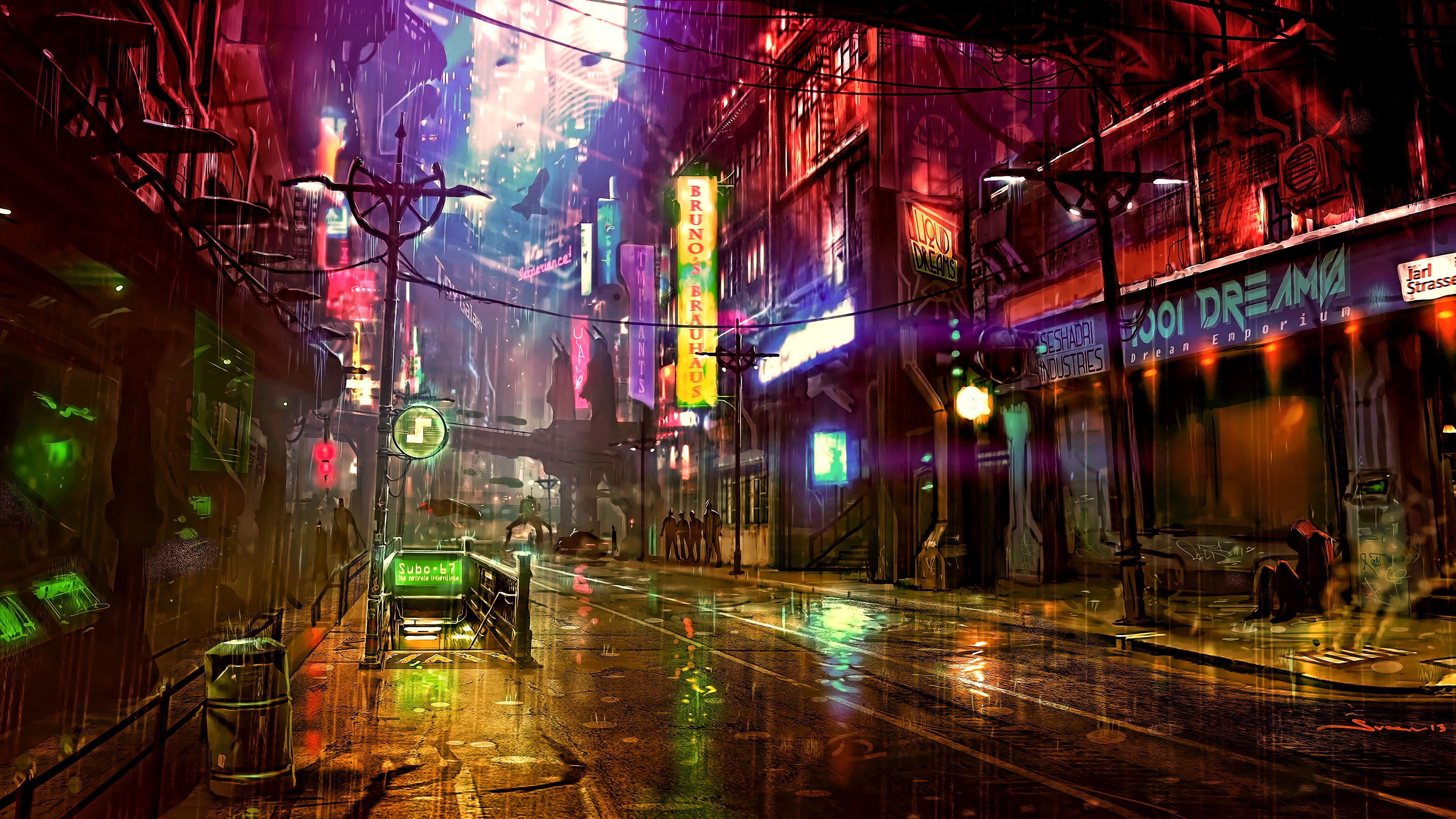 Futuristic City Cyberpunk Neon Street Digital Art 4k street