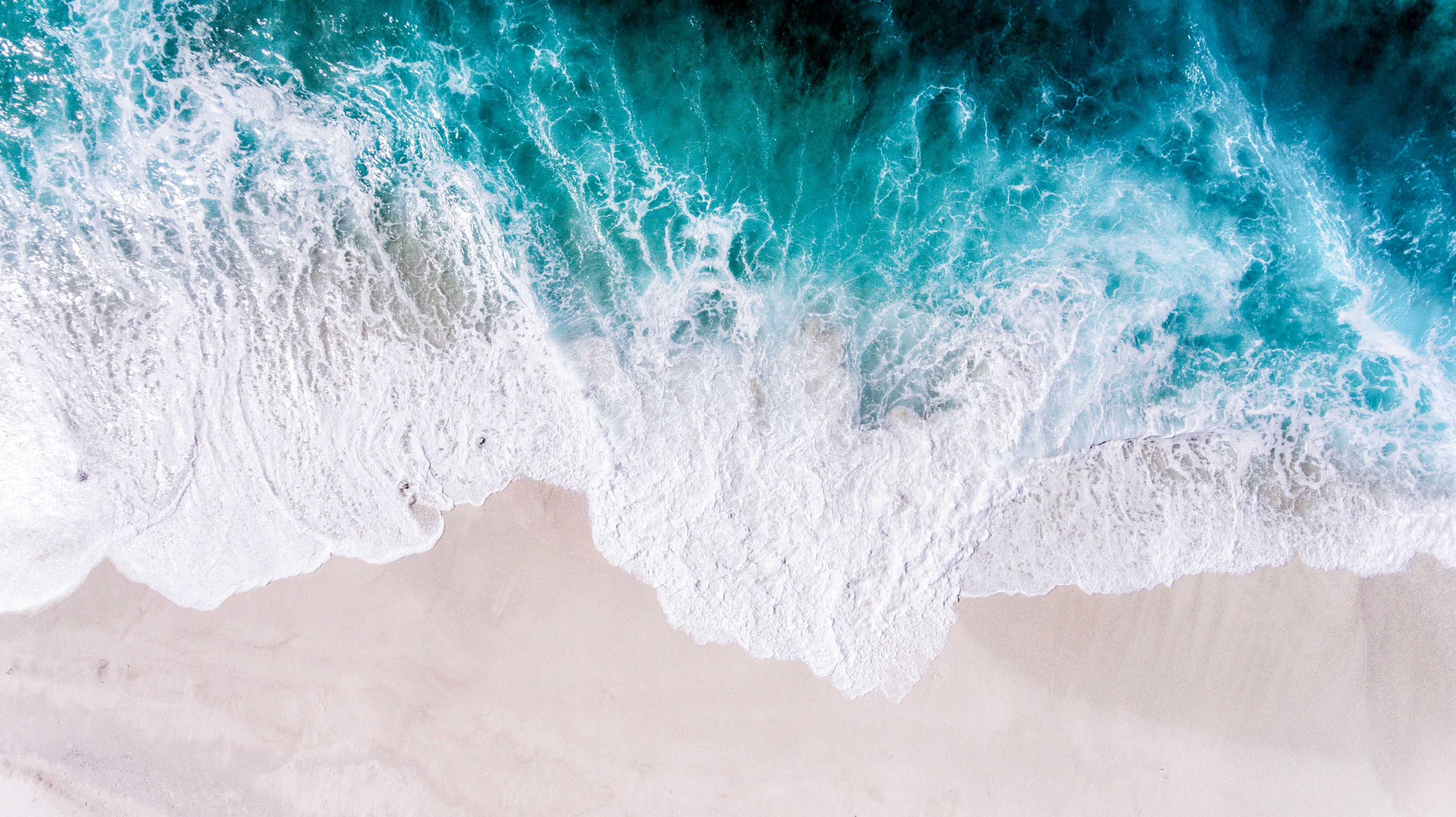 Wallpaper ocean, aerial view, surf, wave, foam