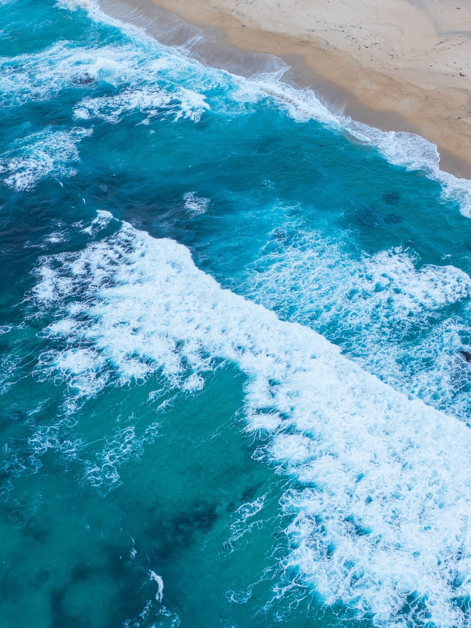 Download 1536x2048 Ocean, Waves, Foam, Beach, Sand, Aerial View Wallpaper for Apple iPad Mini, Apple IPad 4