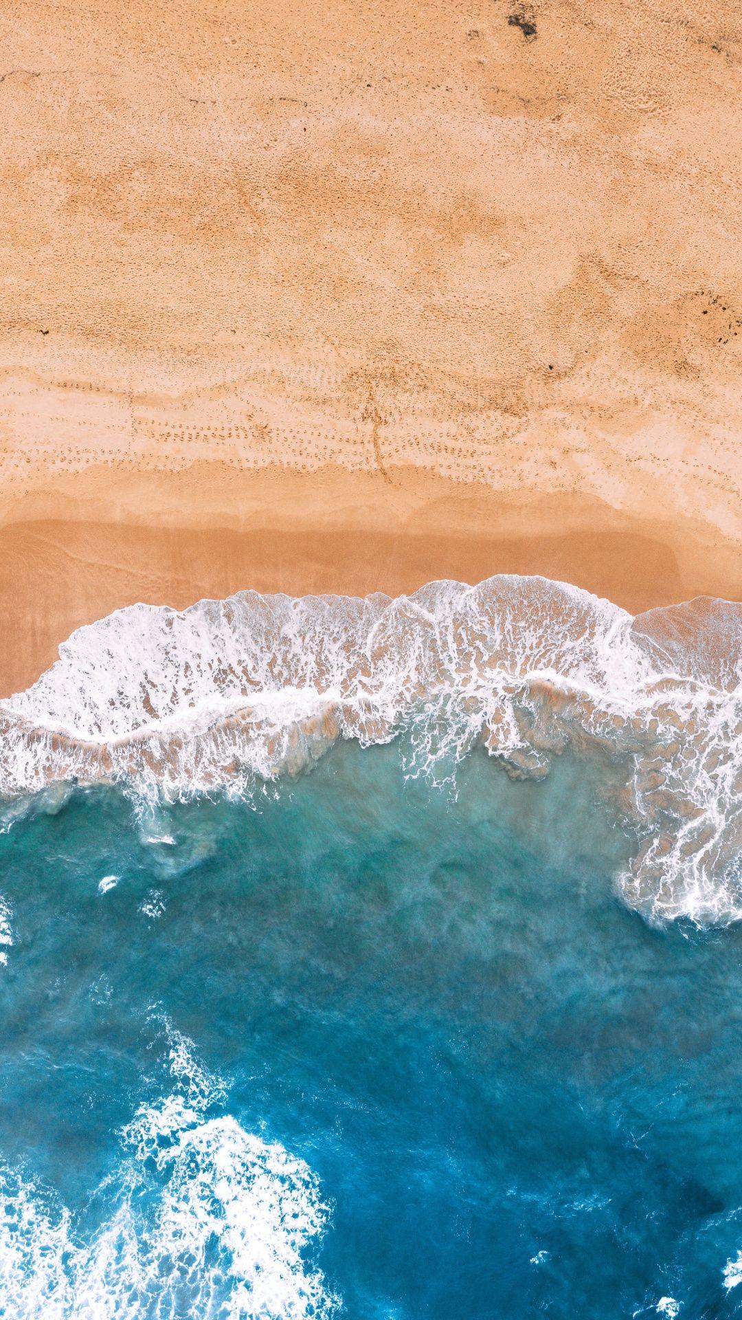 Downaload Blue, sea waves, beach, aerial view wallpaper