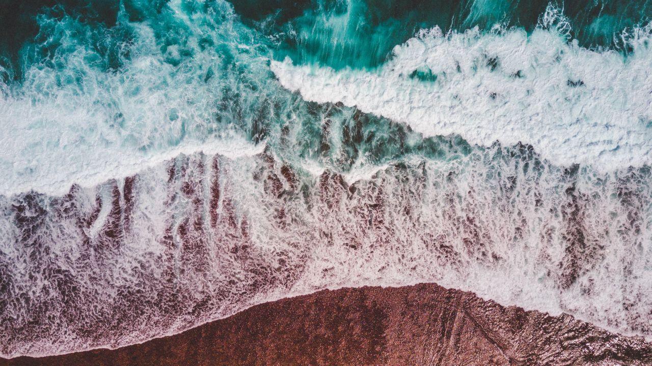 Wallpaper Waves, Ocean, Beach, Aerial view, 4K, Nature