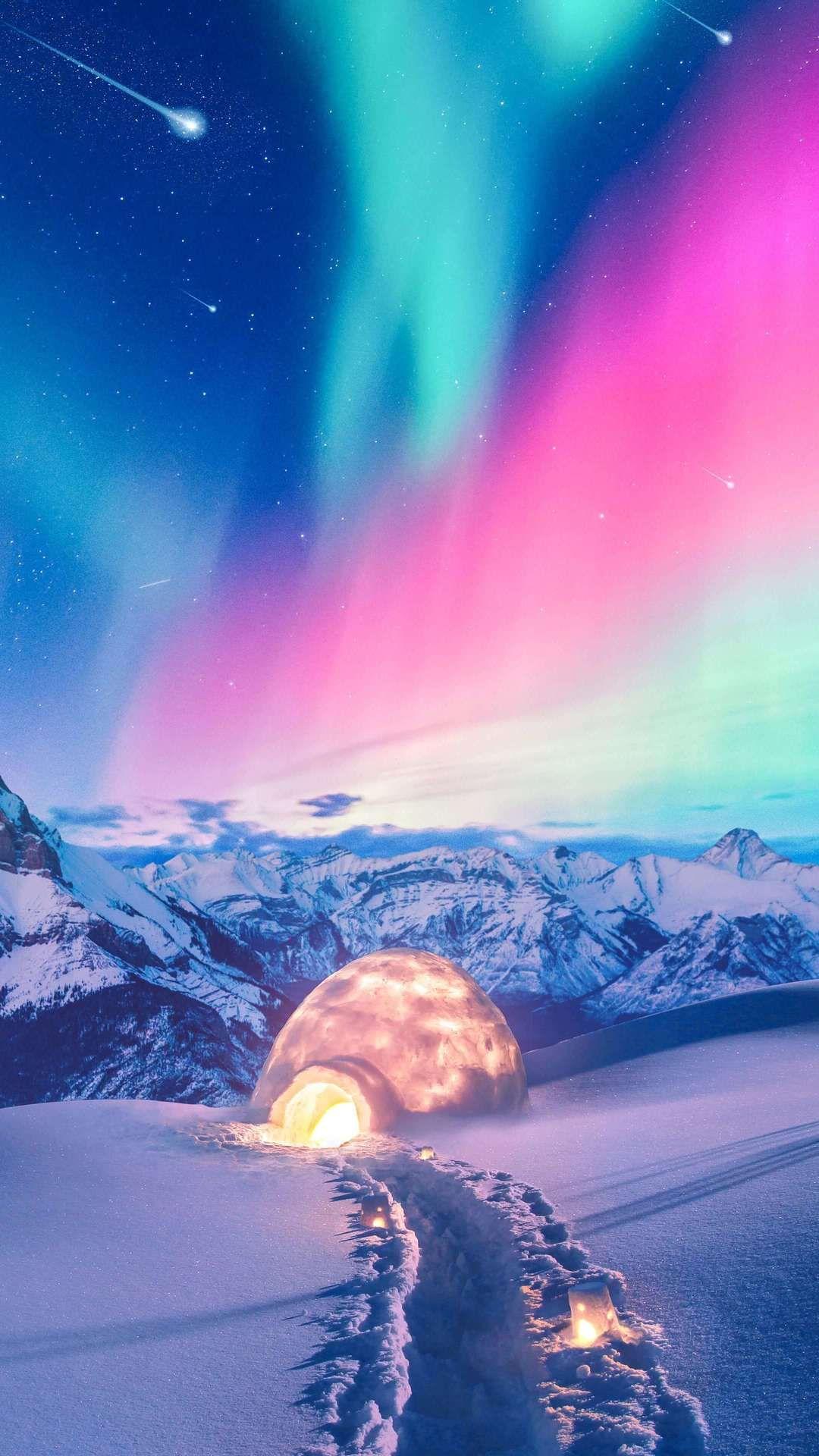Snow Winter Iceland Aurora Northern Lights In 1080x1920