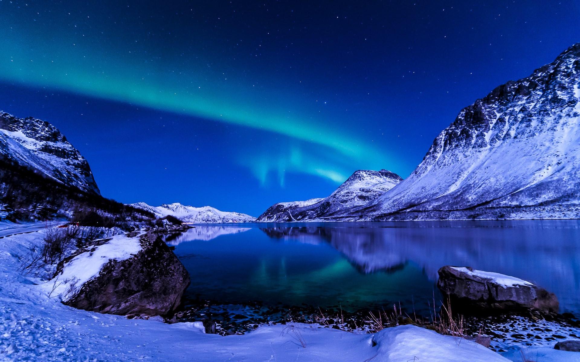 Winter Mountains Northern Lights, HD Wallpaper