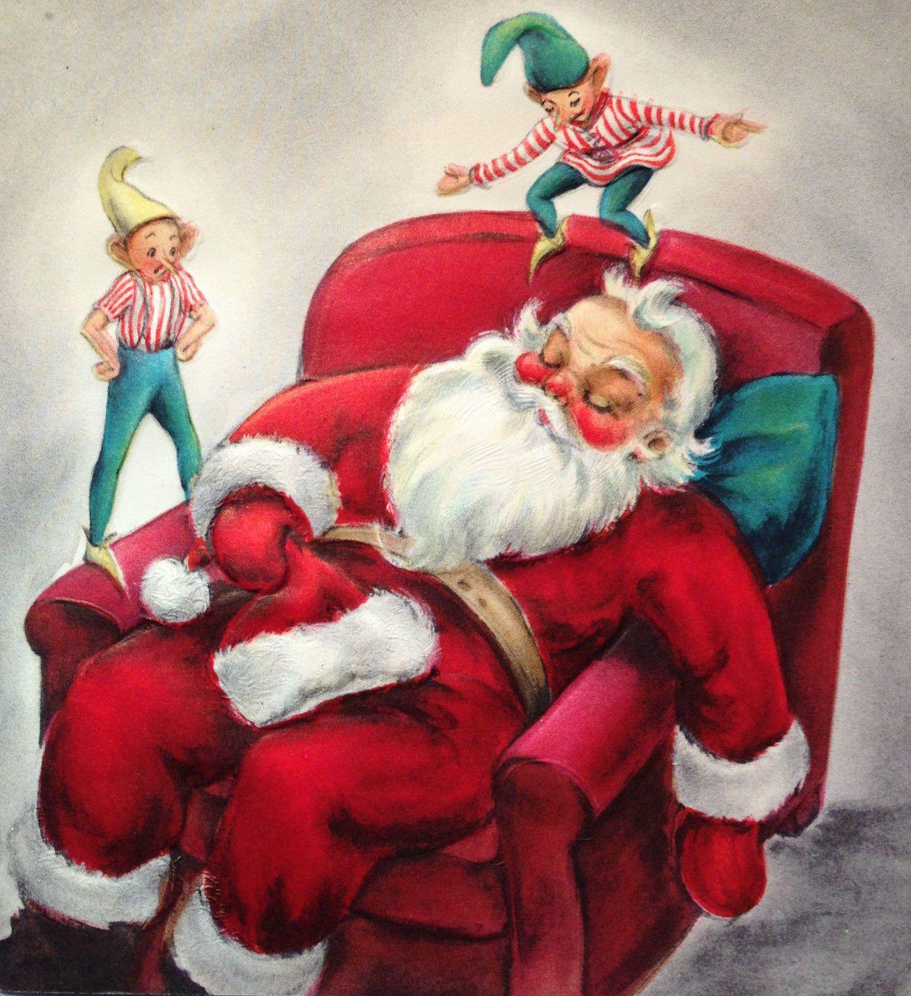 Vintage Santa, Retro Santa, Santa and Elves. Vintage