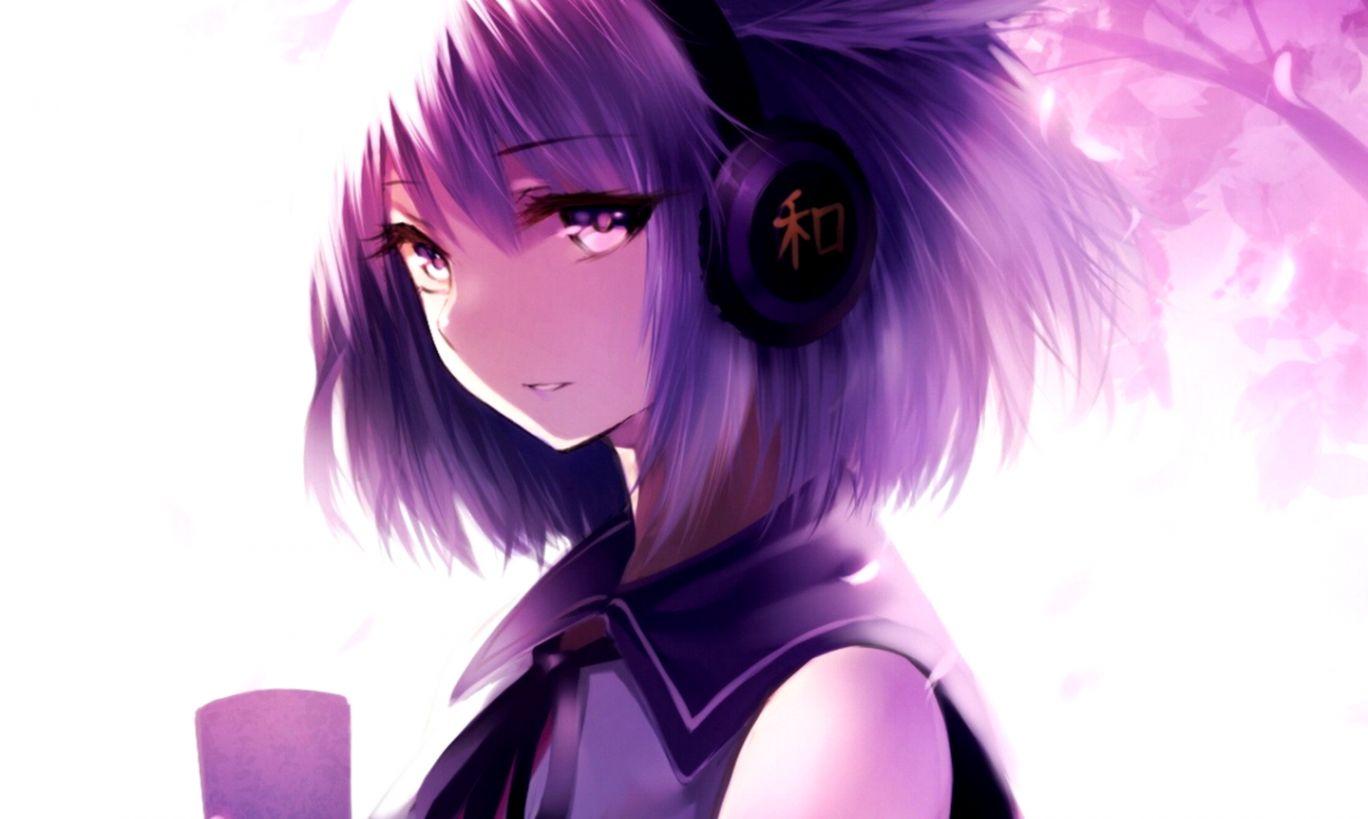 anime girl with dark purple hair