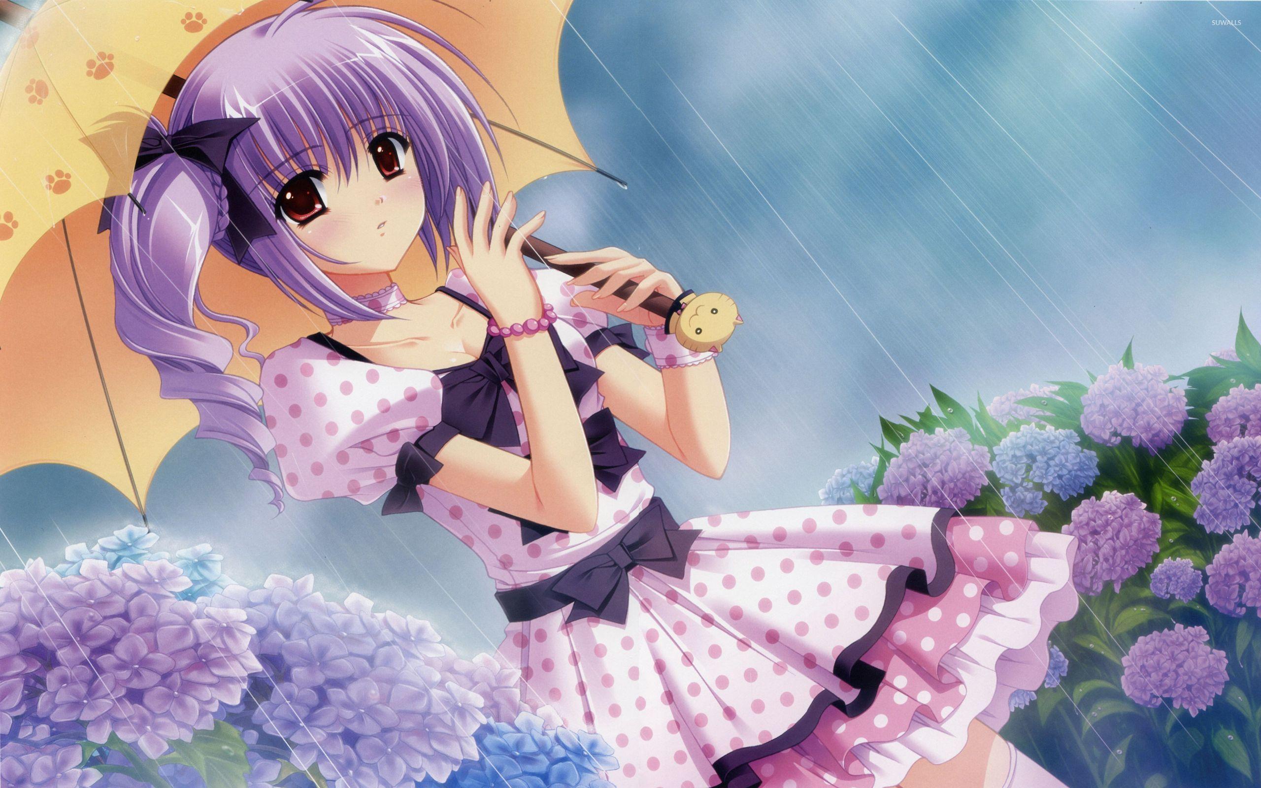Girl With Purple Hair In The Rain Wallpaper Girl
