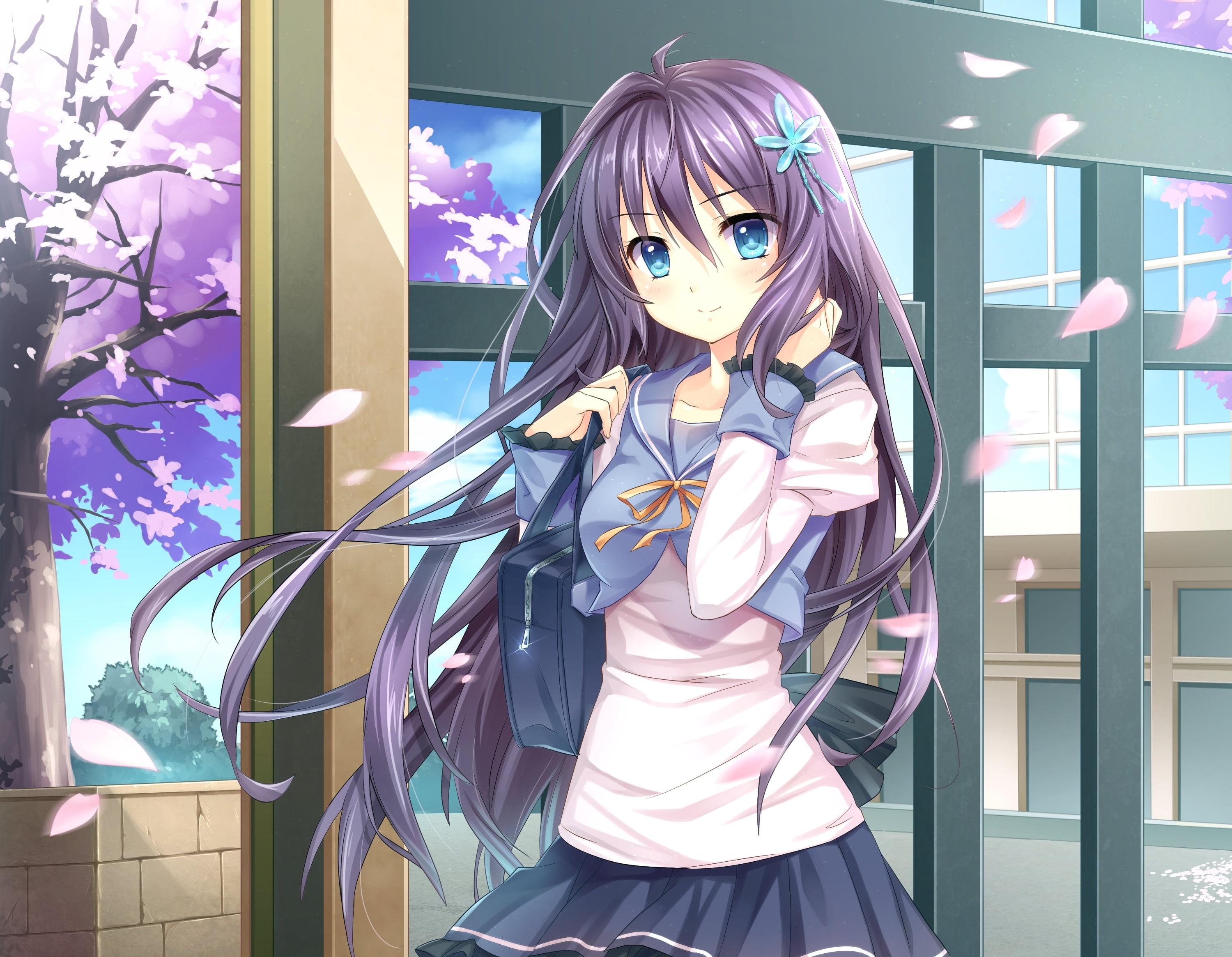 magic anime girl with purple hair