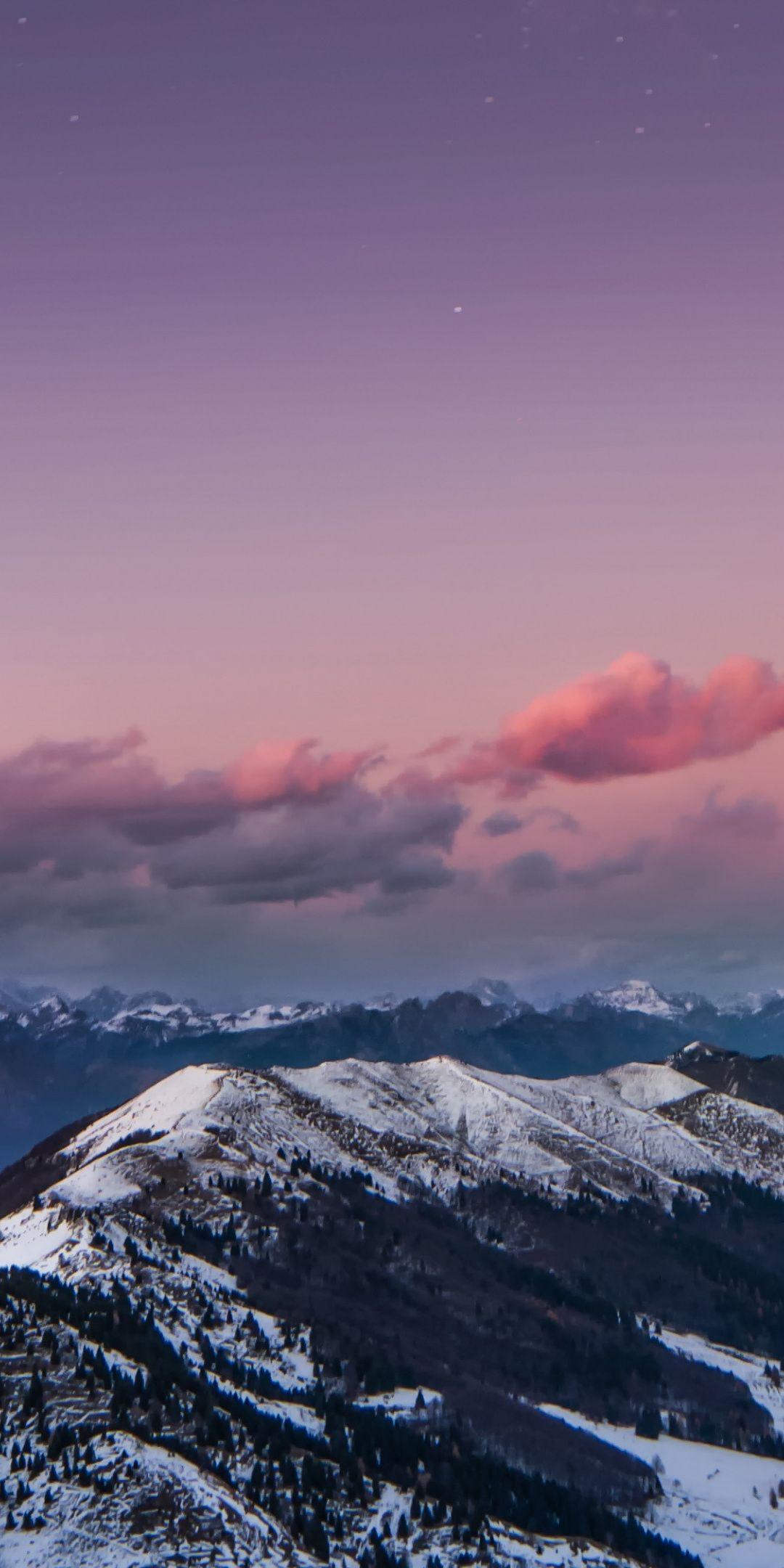 Mountains, snow, glacier, sunset, Dolomites, Italy, 1080x2160