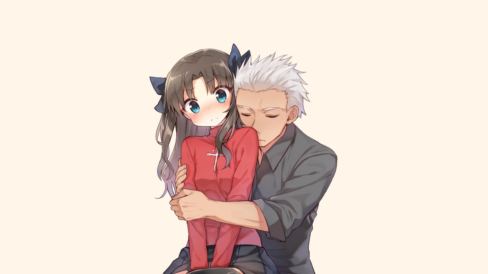 Fate Series Tohsaka Rin Anime Couple Hugging Love 1080P Wallpaper