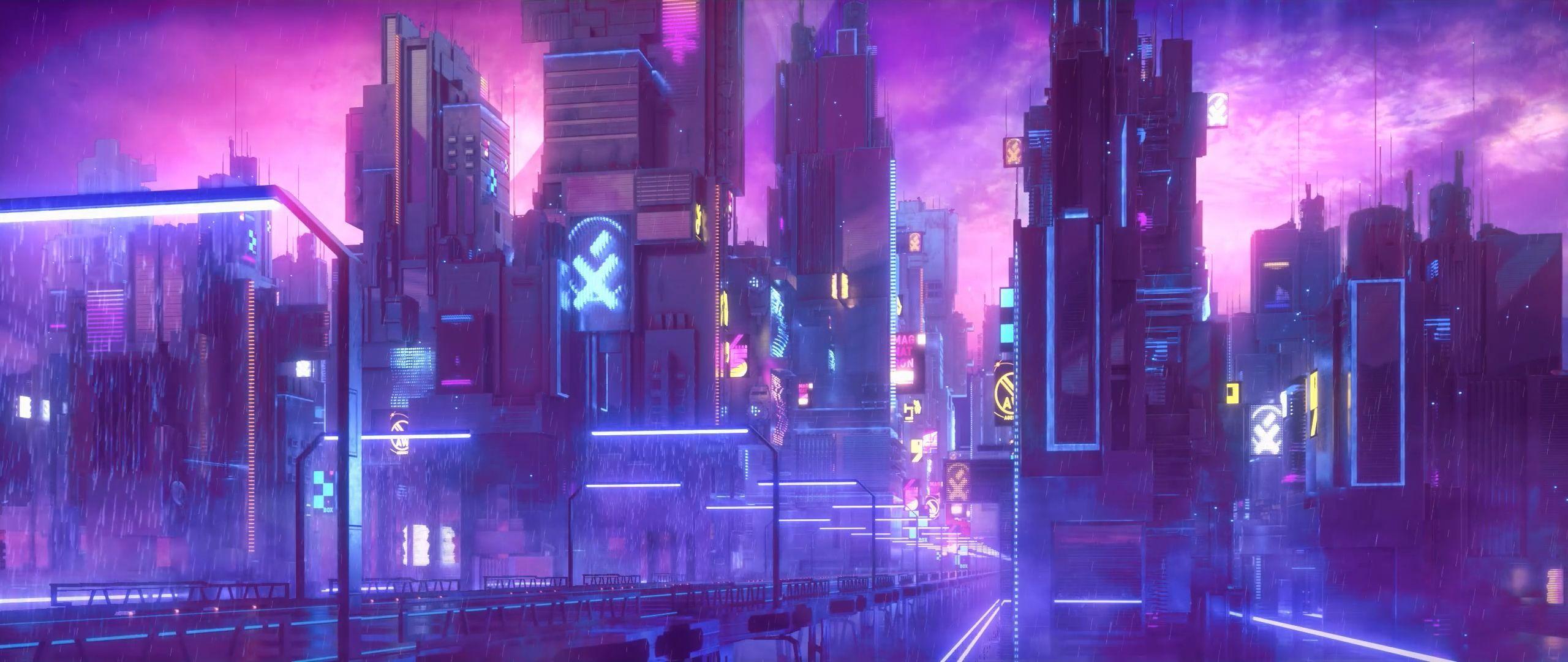 cyberpunk, #neon, #futuristic city, #purple, #neon lights, #artwork, #science fiction. Wallpaper No. Neon wallpaper, City wallpaper, Aesthetic desktop wallpaper