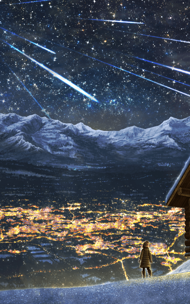 Anime Cityscape, Landscape, Stars, Night, Scenic