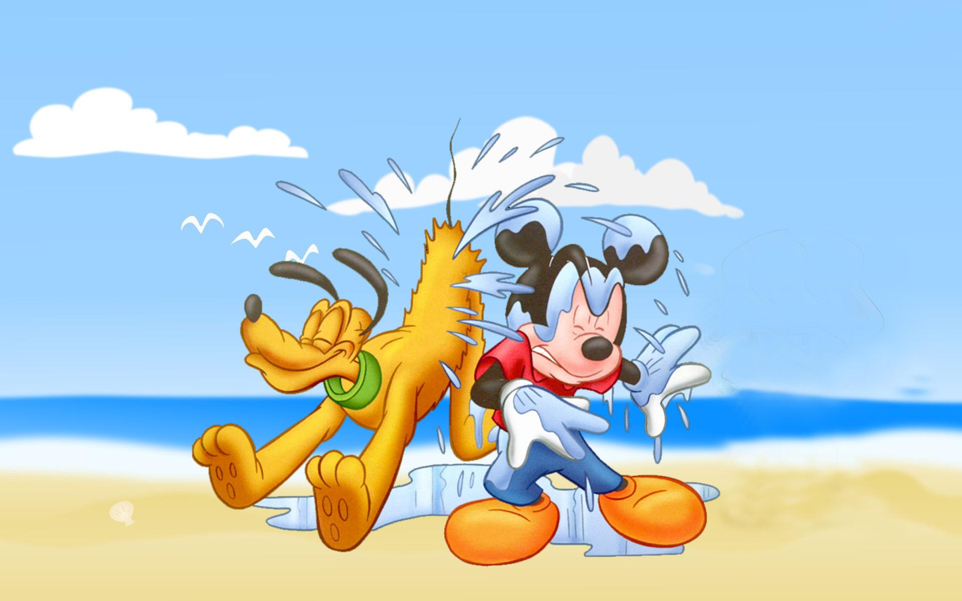 Mickey Mouse And Pluto Beach Sea Bathing Wallpaper HD