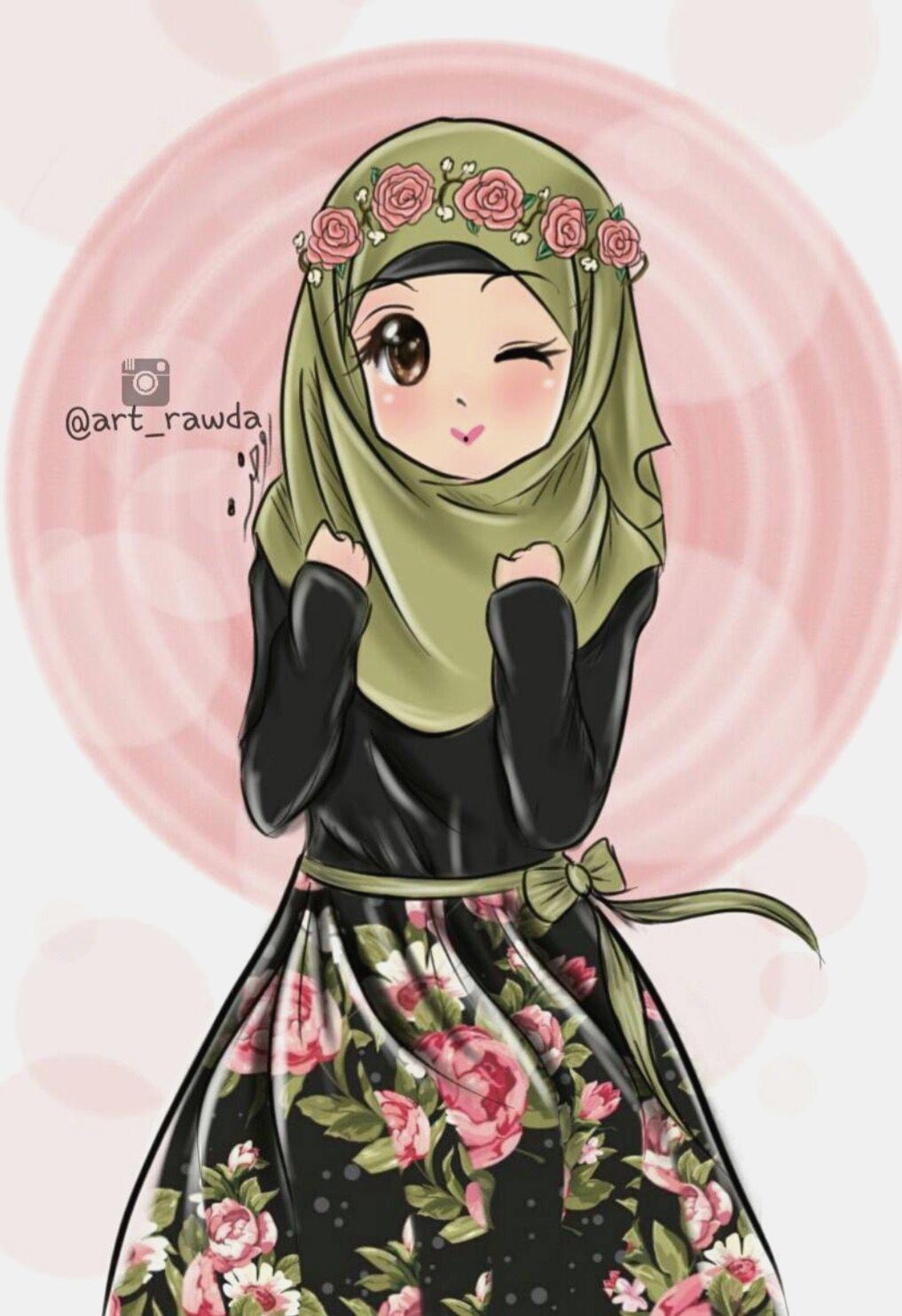 Beautiful and cute hijab girls cartoon pic for wallpapers and