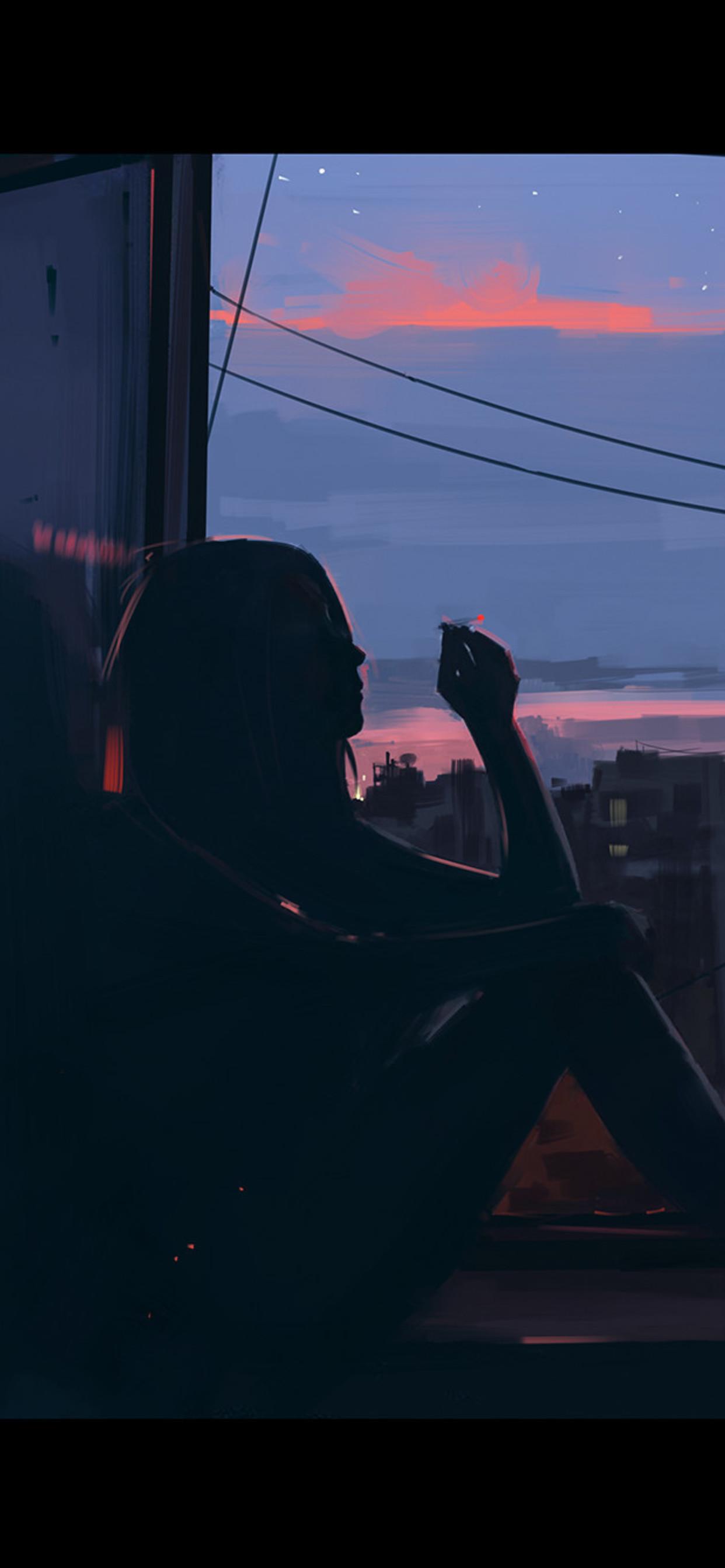 Girl Smoking Near Window Artwork iPhone Xs Max HD 4k