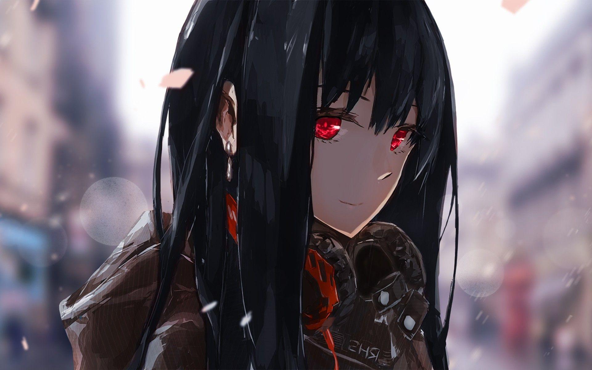 Anime Girl With Long Black Hair And Red Eyes