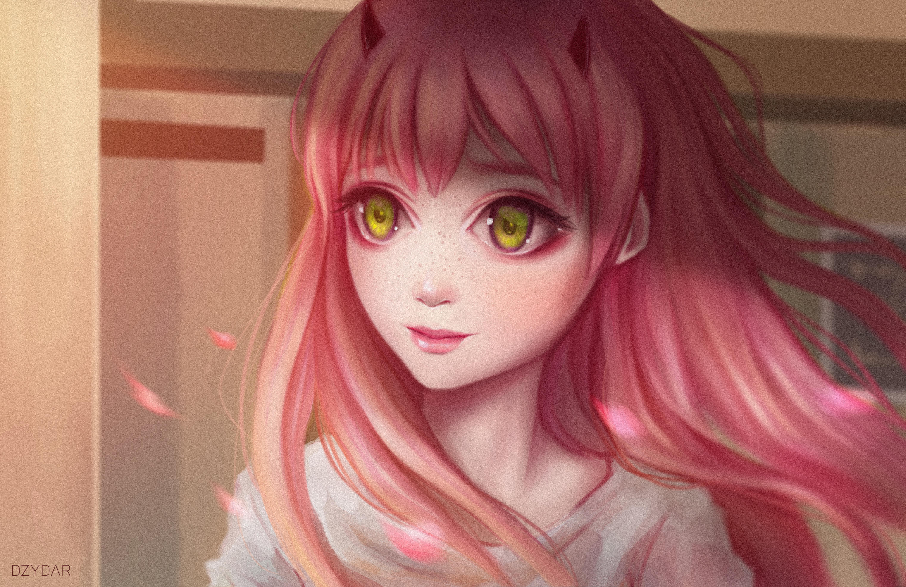 Cute Anime Girl Pink Hairs Red Eyes, HD Anime, 4k Wallpaper