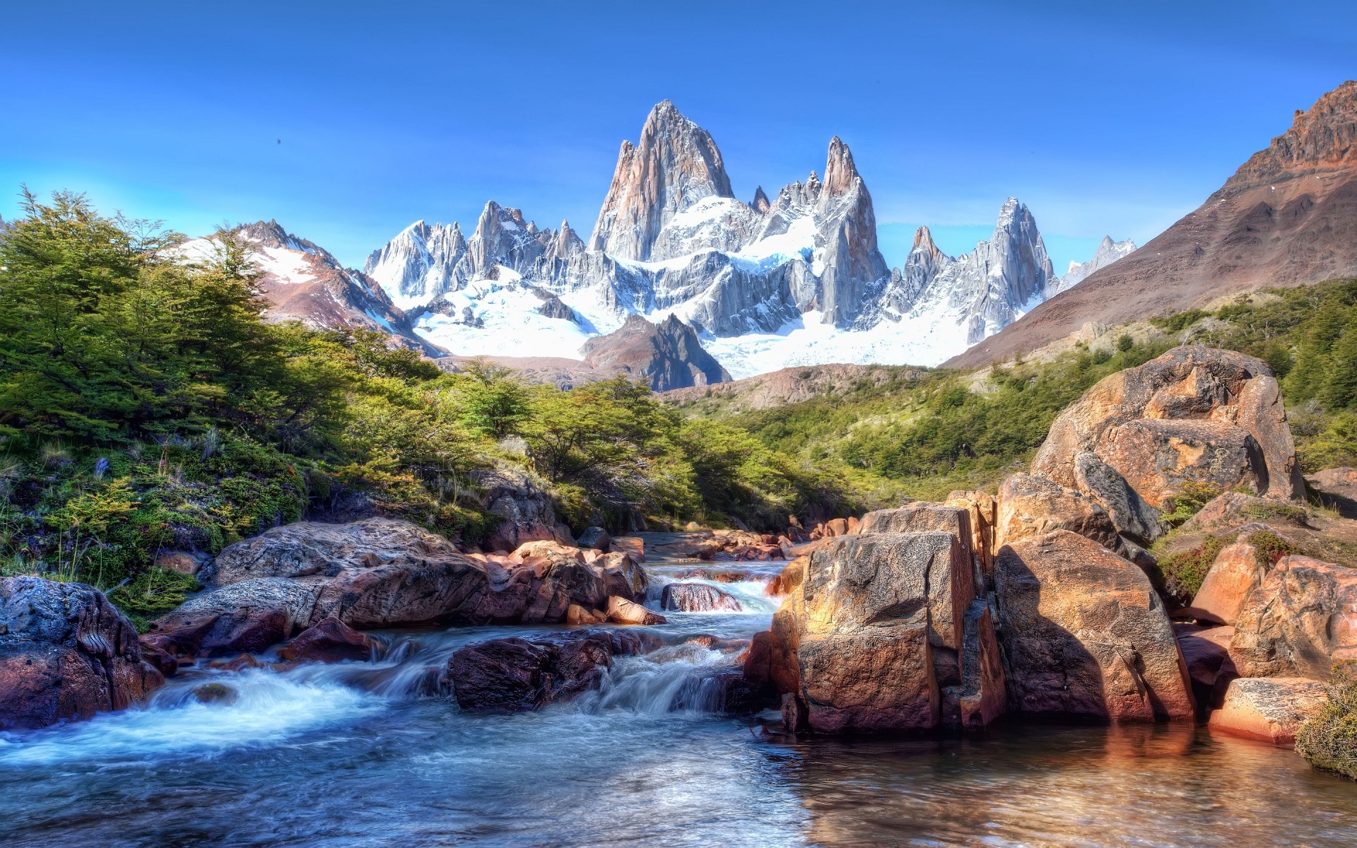 Wallpaper Rocky mountains, snow, creek, stones, nature landscape 1920x1200 HD Picture, Image