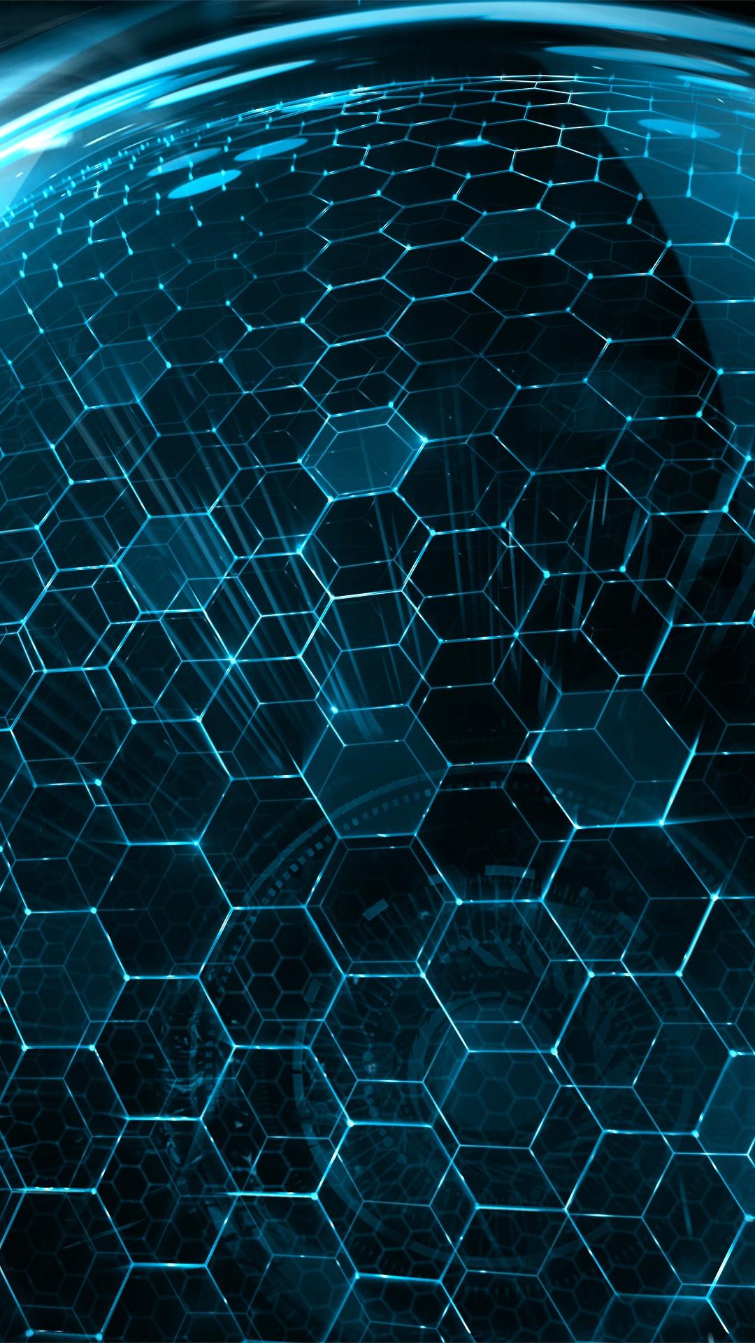 3D World Hexagon Art Blue Android wallpaper HD wallpaper