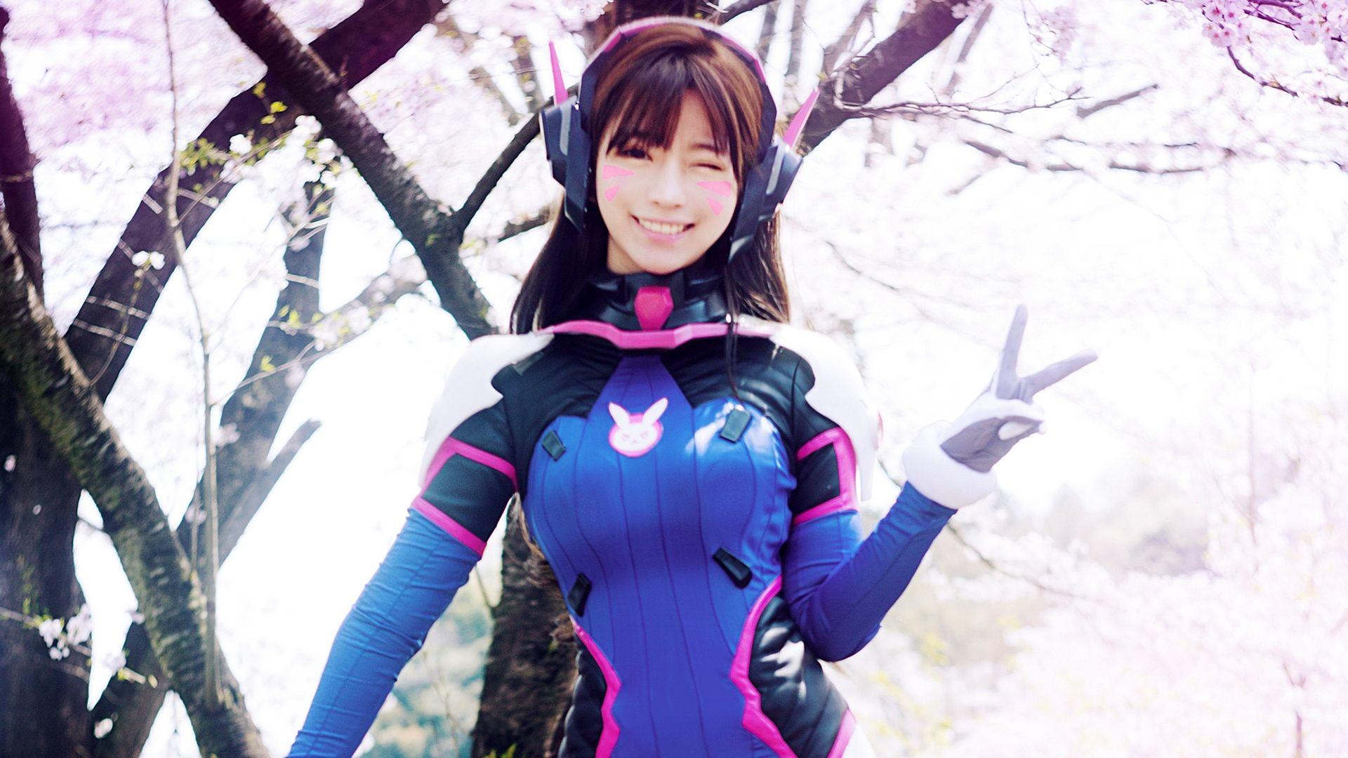 Awesome D.Va Cosplay Overwatch Smile Wink 1920x1080 wallpaper