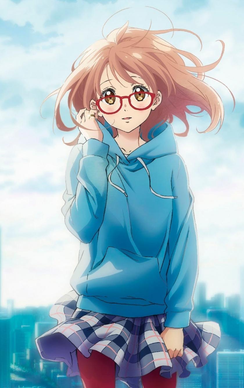 Download 840x1336 wallpaper cute anime girl, glasses, mirai