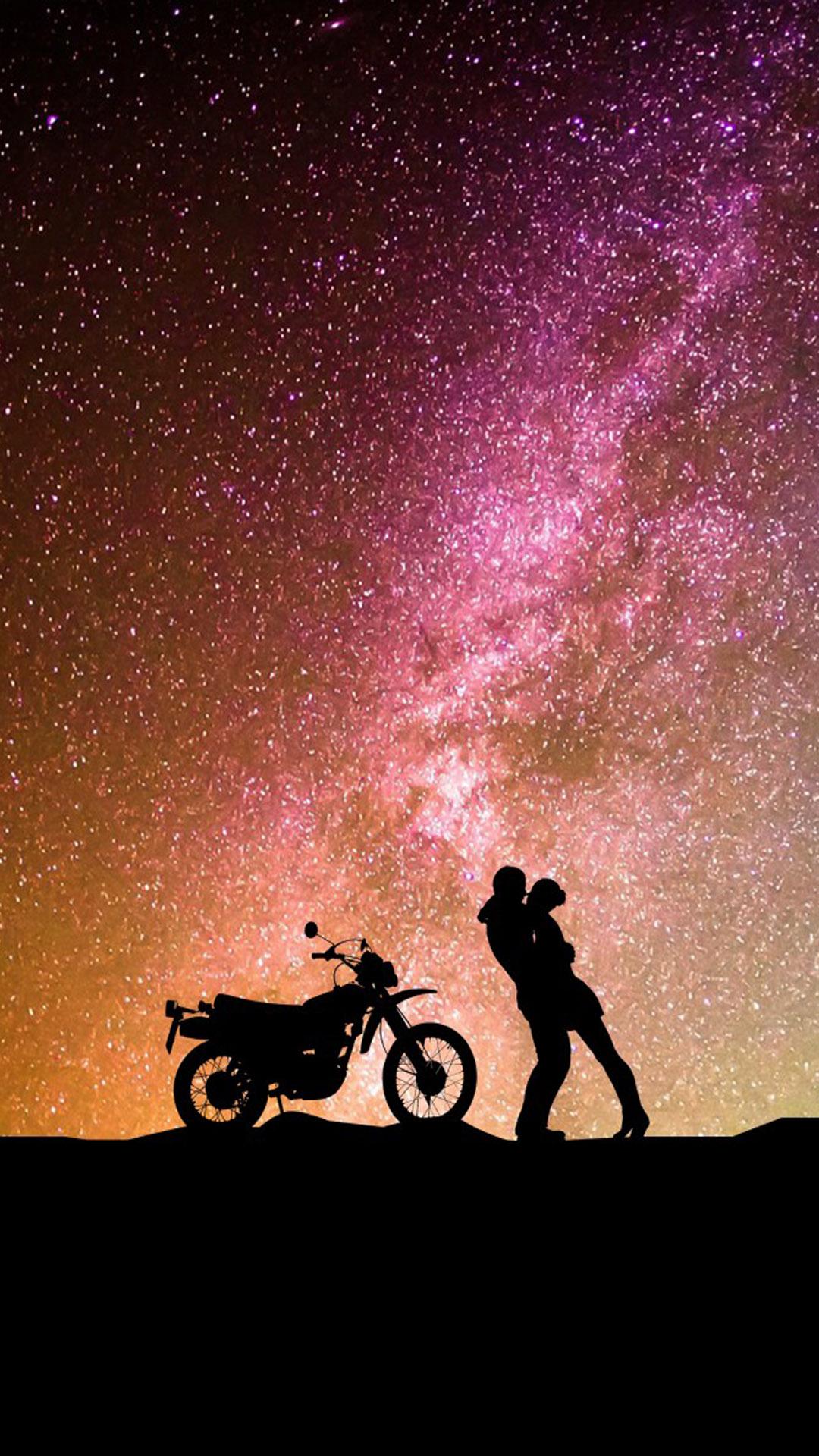 Couple Romantic Kiss Motorcycle HD Mobile Wallpaper Starry