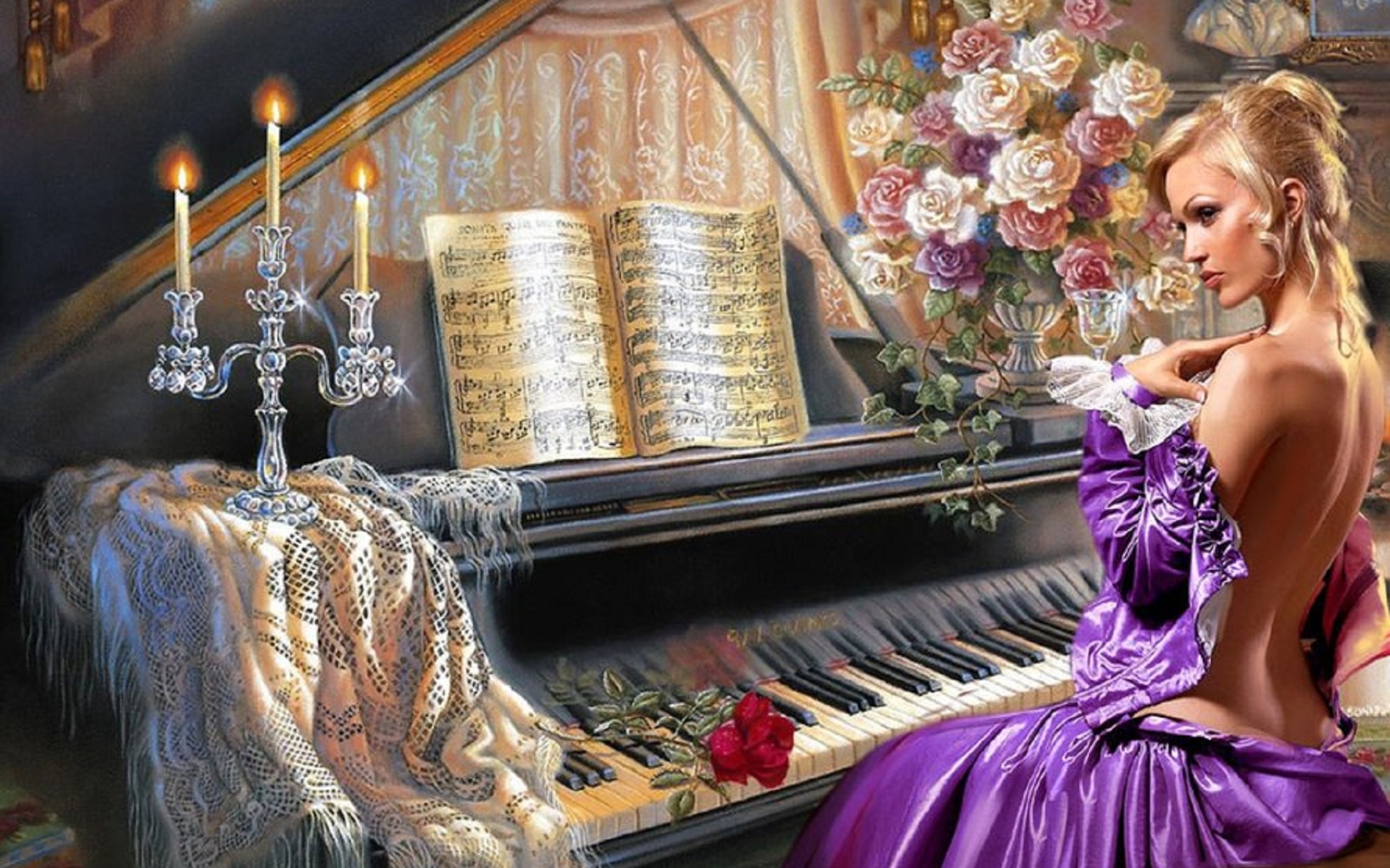 Fantasy Girl Piano 1400x1050 Resolution HD 4k