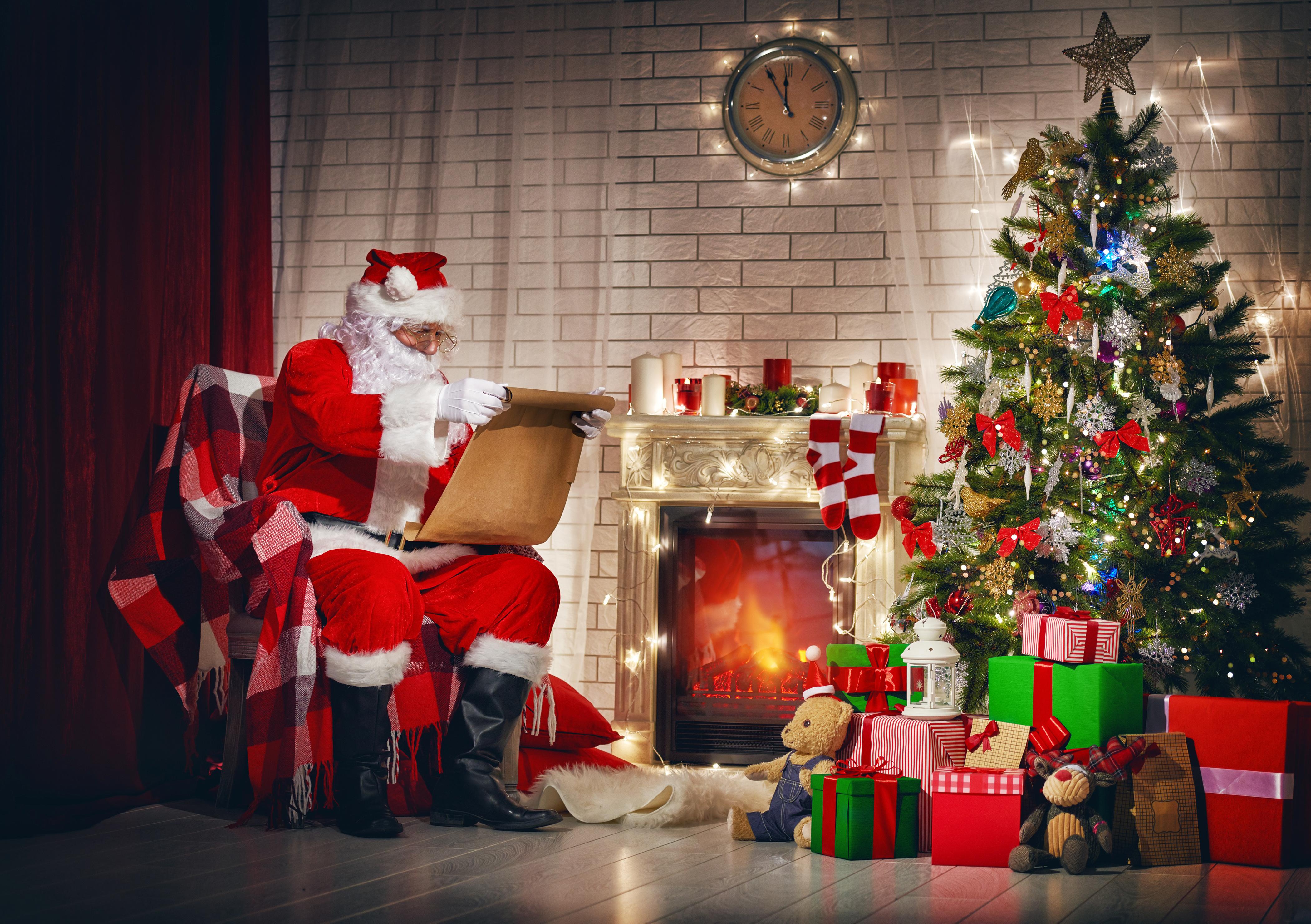 Photos Christmas Socks Clock Santa Claus New Year tree 4200x2961
