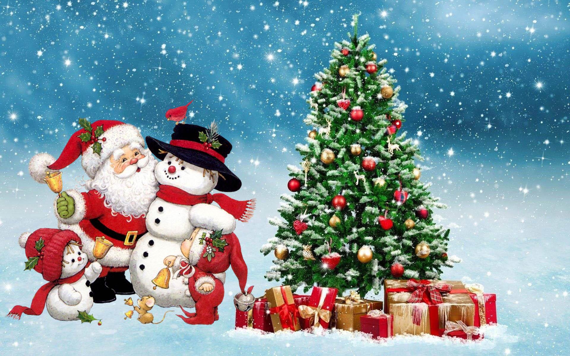 Merry Christmas Santa Snowman Winter Christmas Tree Ornaments Gifts Festive Background HD 1920x1200, Wallpaper13.com