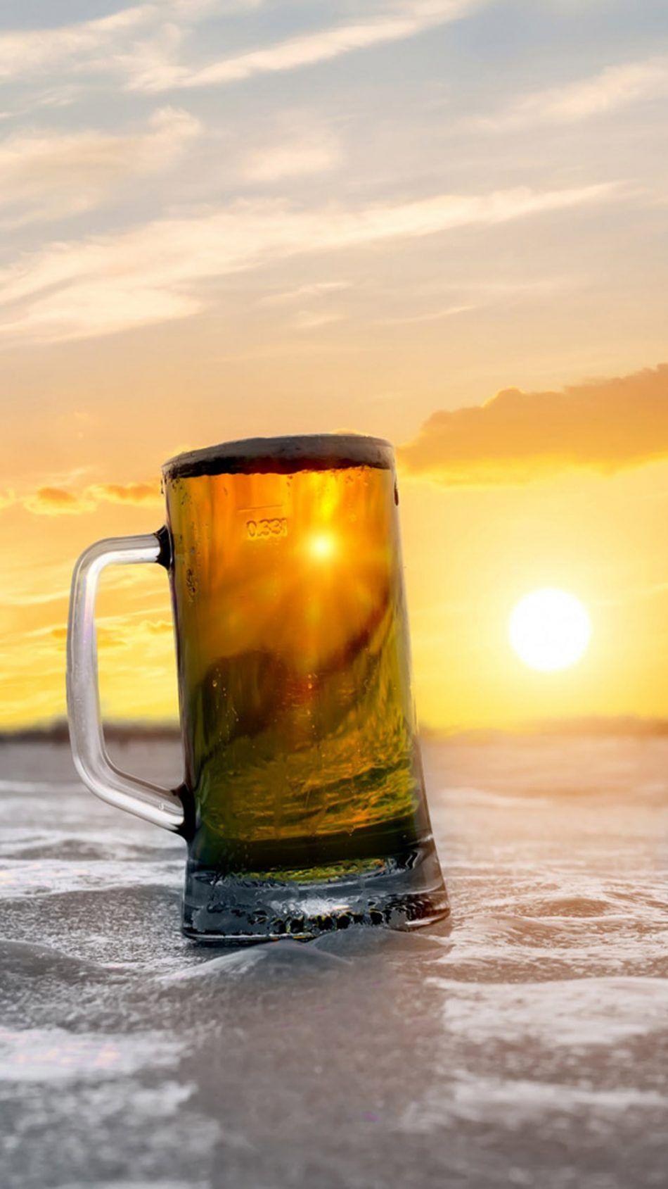 Download Beer Mug Beach Sunset Free Pure 4K Ultra HD Mobile