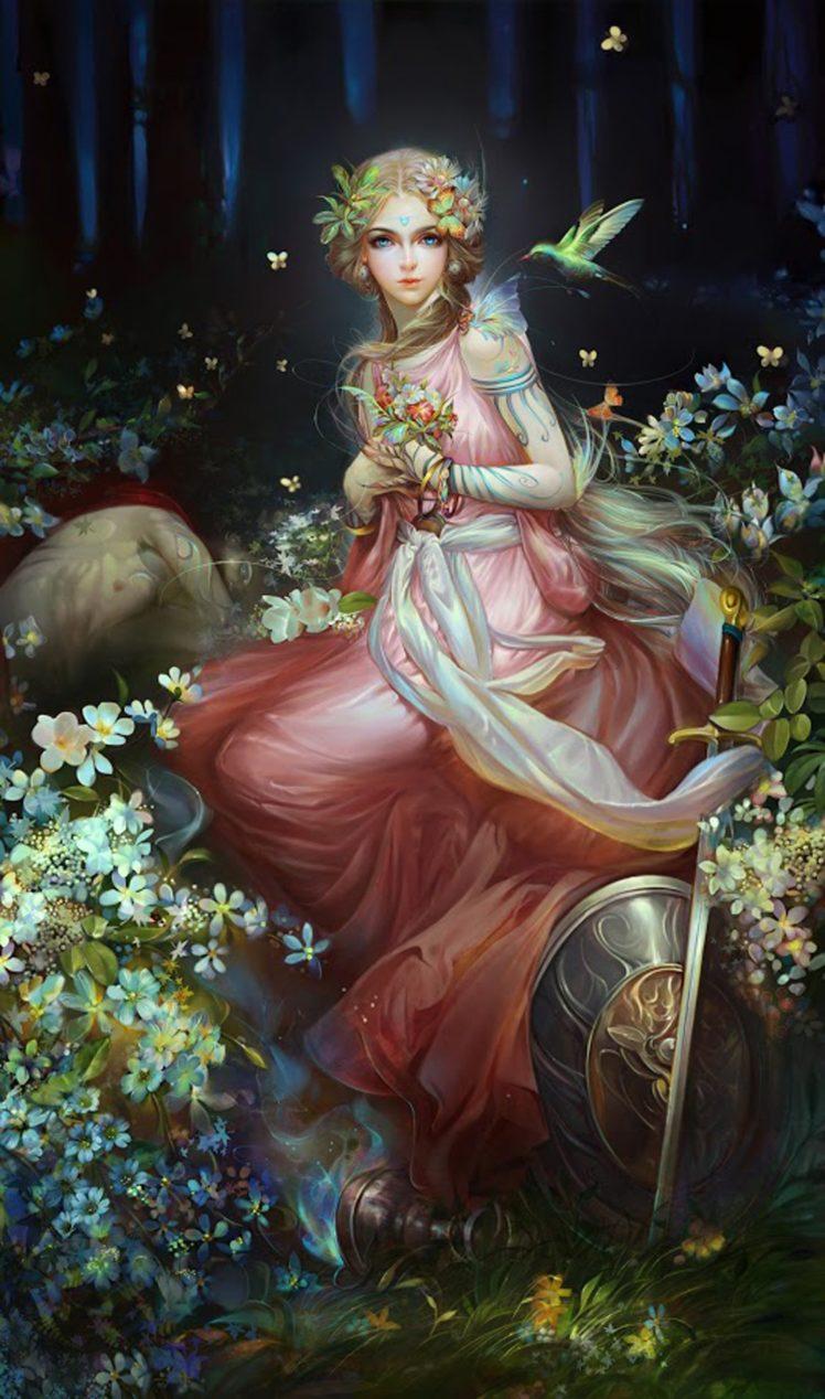 fantasy, Girl, Flower, Fairy, Dress, Beautiful Wallpaper HD