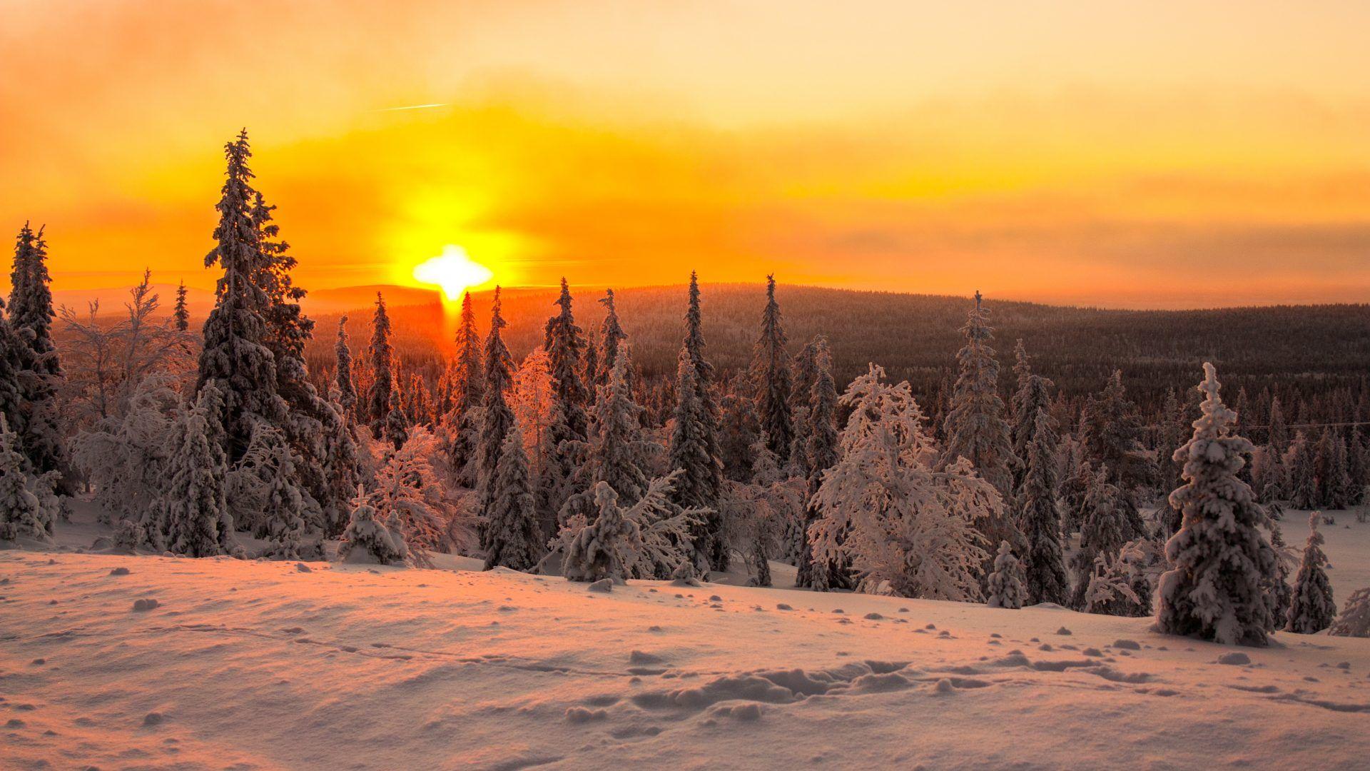 Winter Sunset Peaceful Splendor Sky Time Mountains