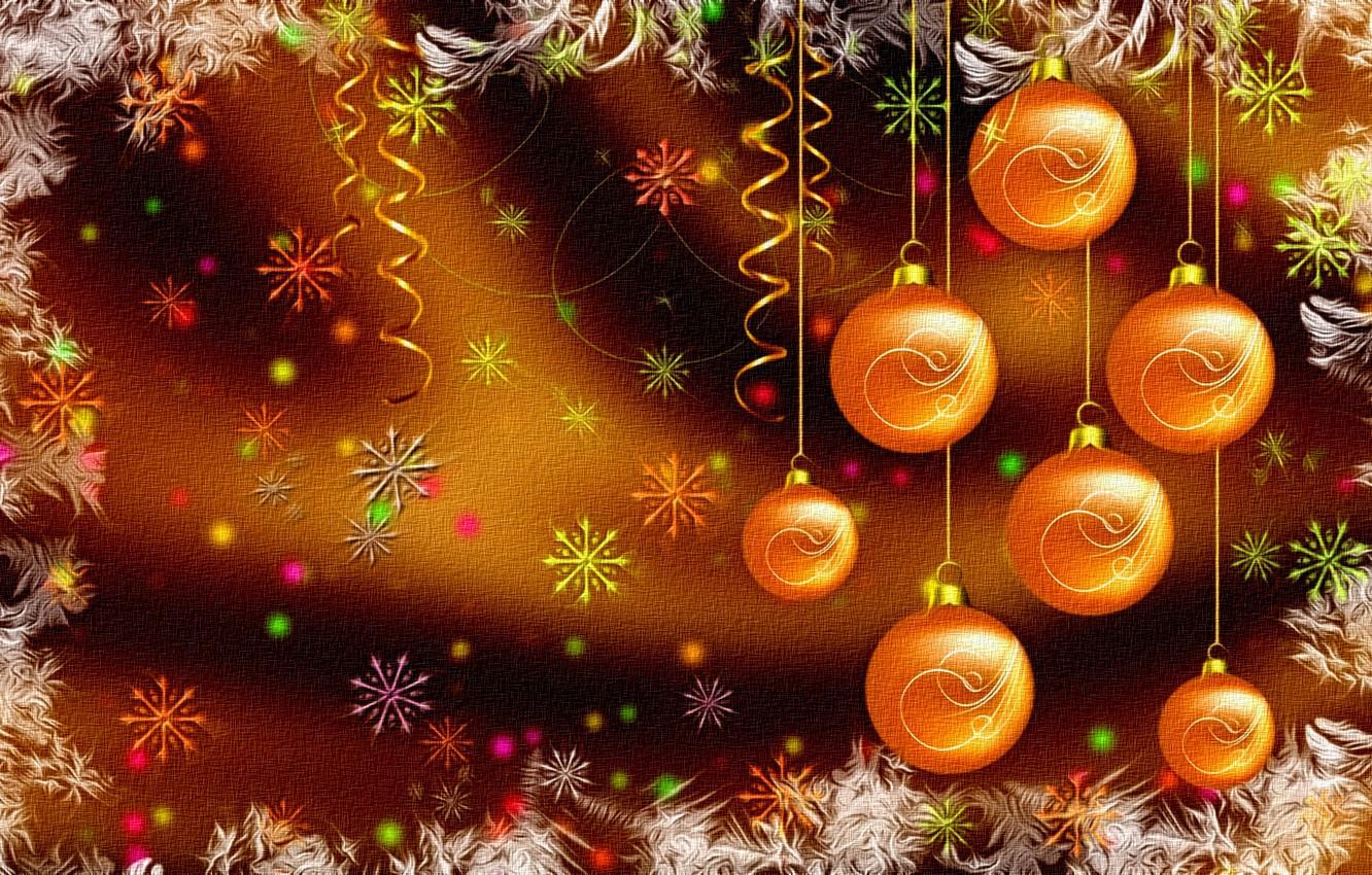 Wallpaper bright colors, snowflakes, rendering, background, figure, New Year, Christmas, serpentine, picture, canvas, Christmas decorations, winter holidays, frost, Golden balls image for desktop, section новый год