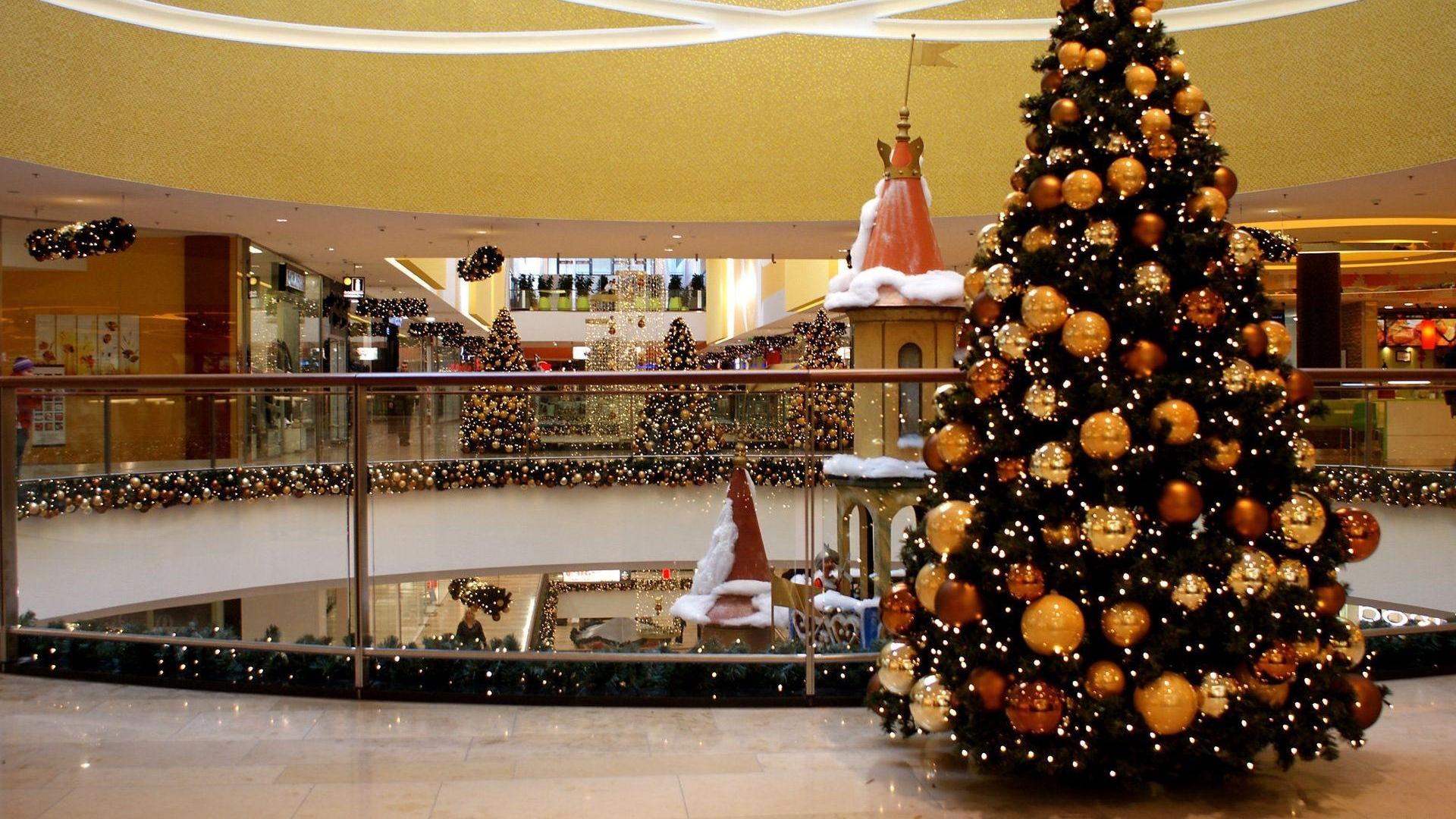 Download wallpaper 1920x1080 tree, shopping center, holiday