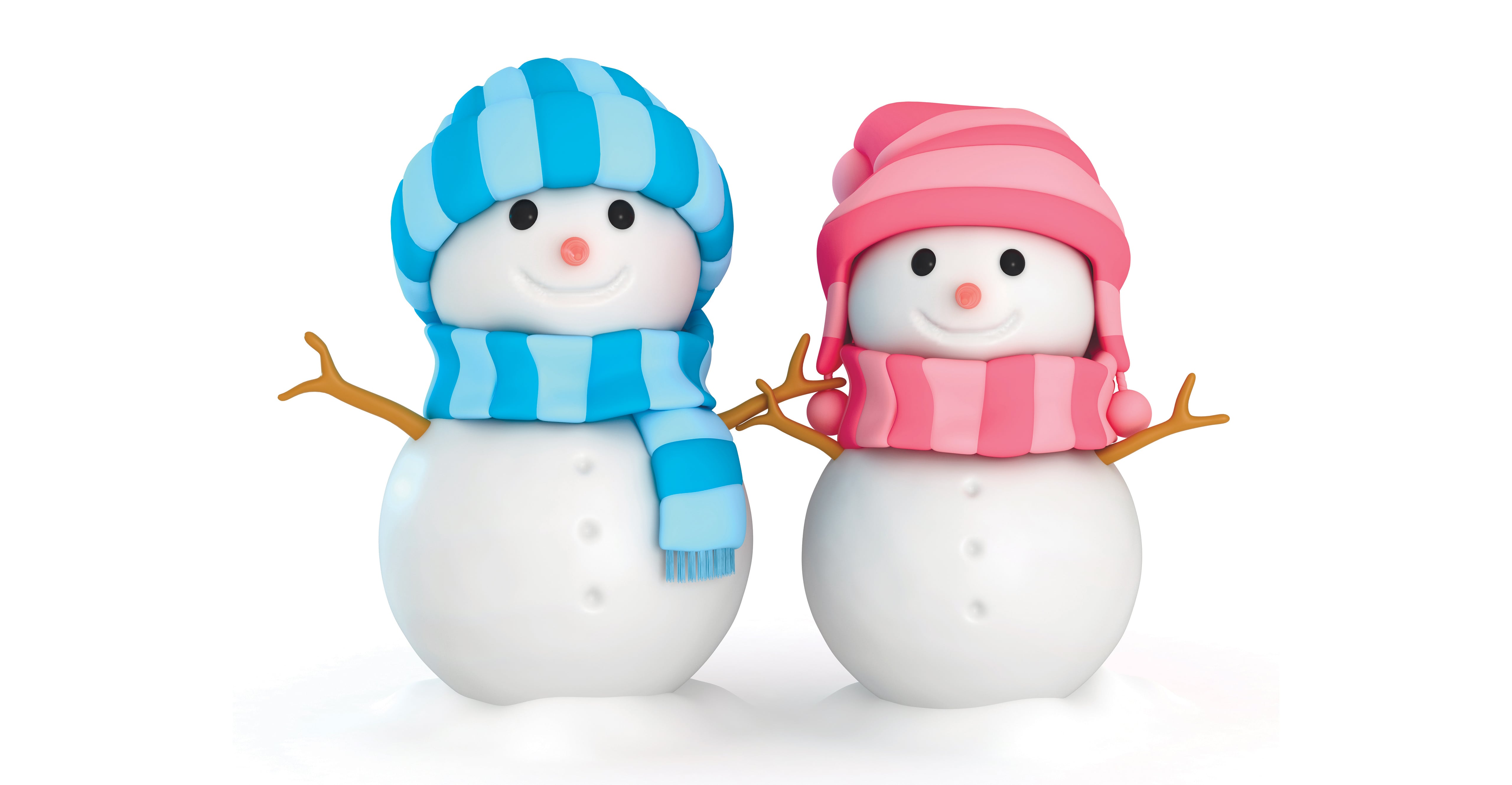 Snowmen Boy Girl Winter Scarfs Blue Pink 5k Wallpaper