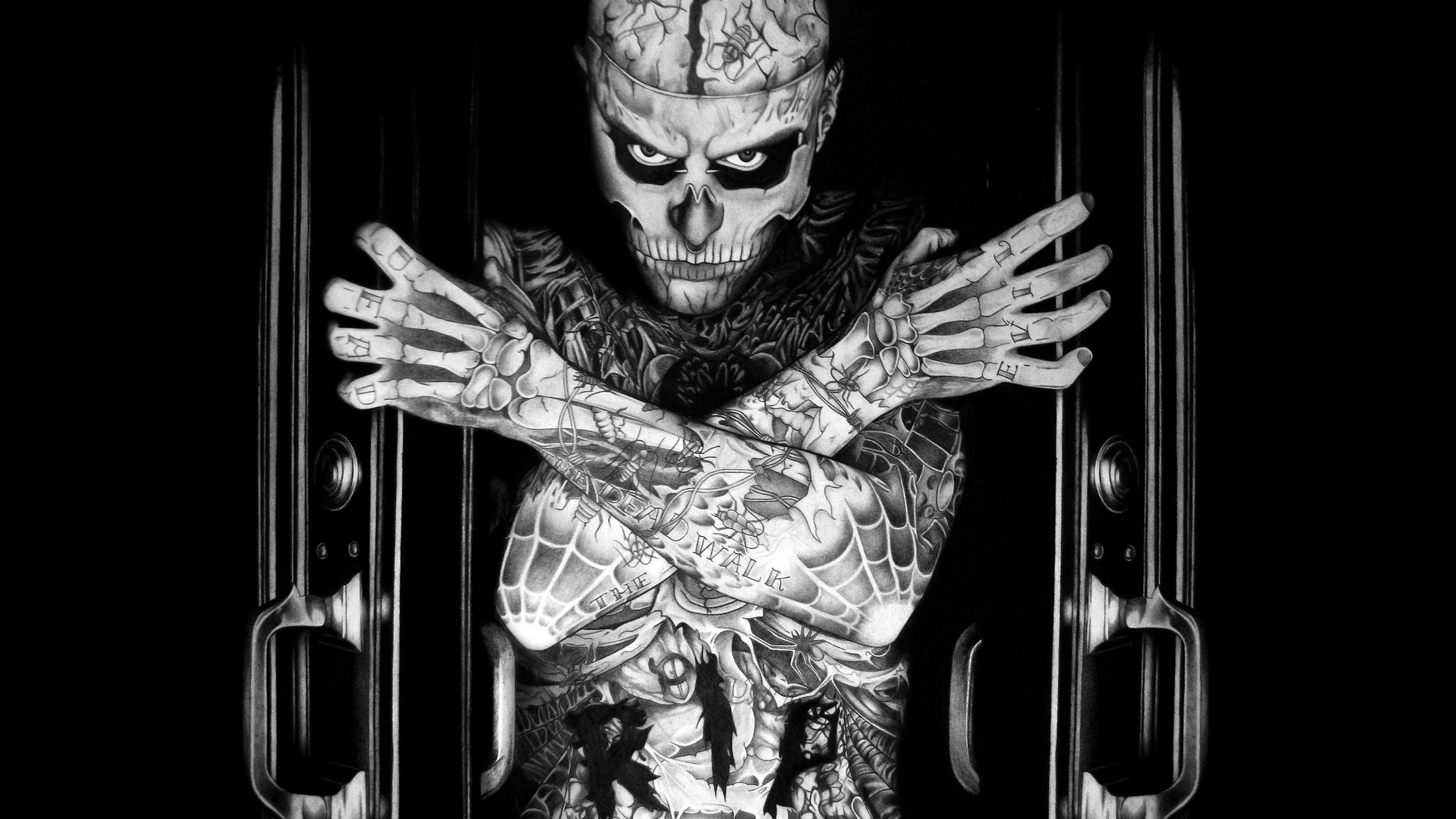 Wallpaper Rick Genest, Zombie Boy, model, tattoo, skeleton, Celebrities