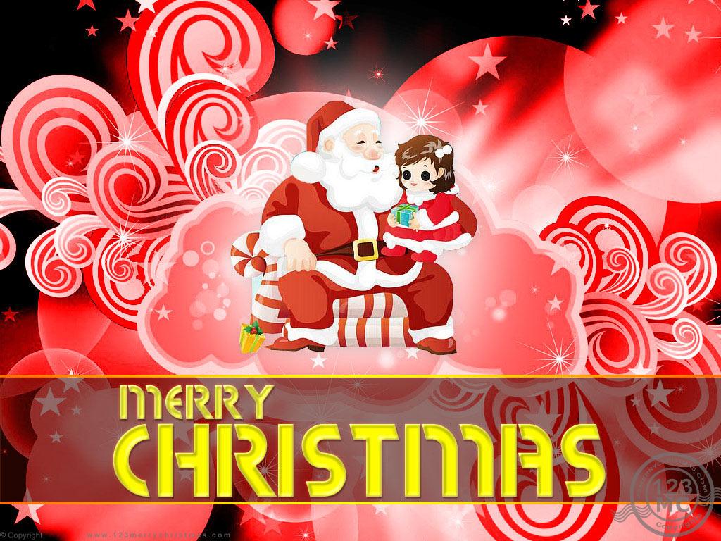 Merry Christmas Santa Claus wallpaper with red background