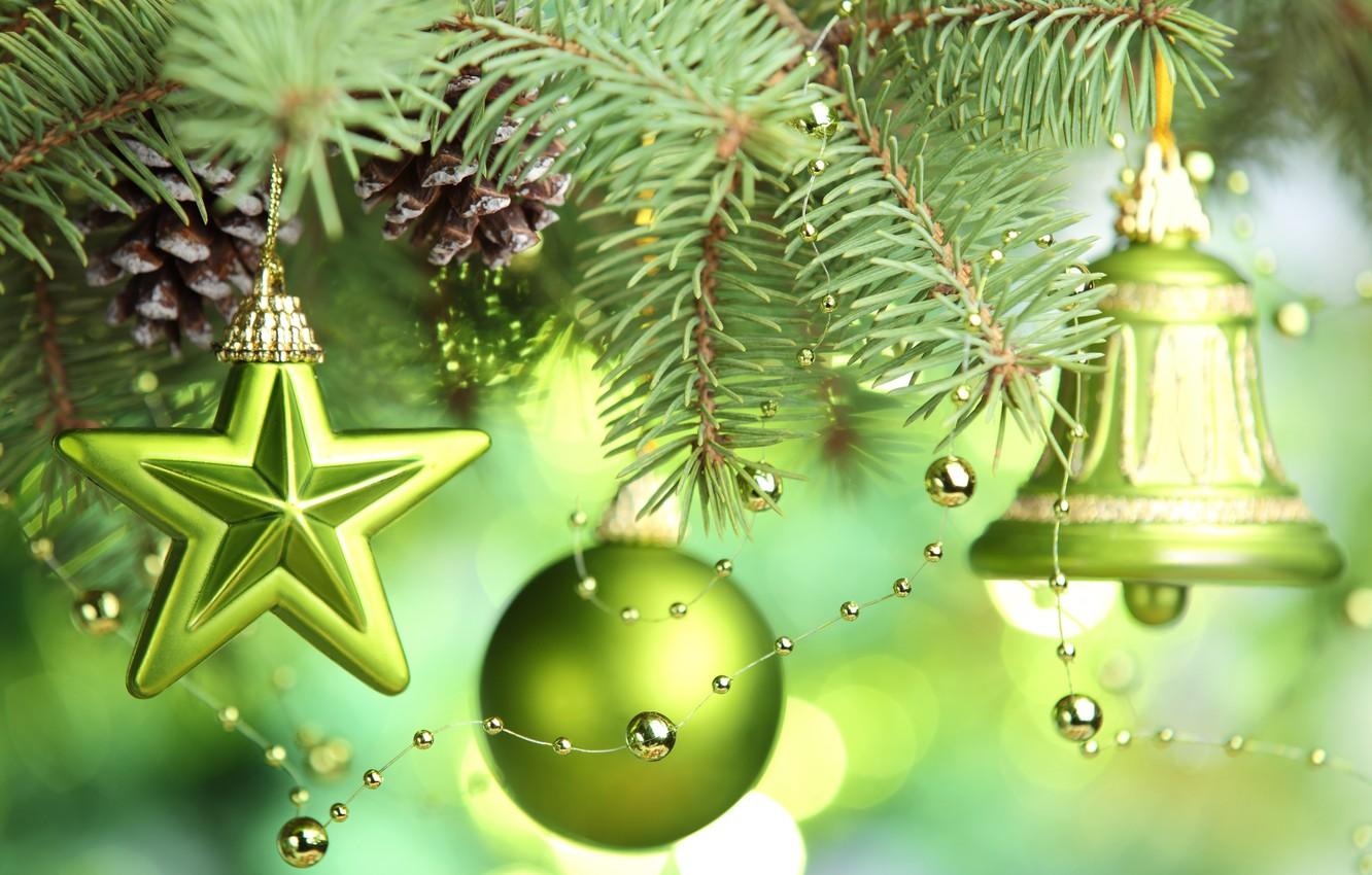 Wallpapers stars, decoration, tree, New year, new year, stars, merry christmas, Merry Christmas, bell, green balls, bell, christmas tree decoration, green balls image for desktop, section новый год