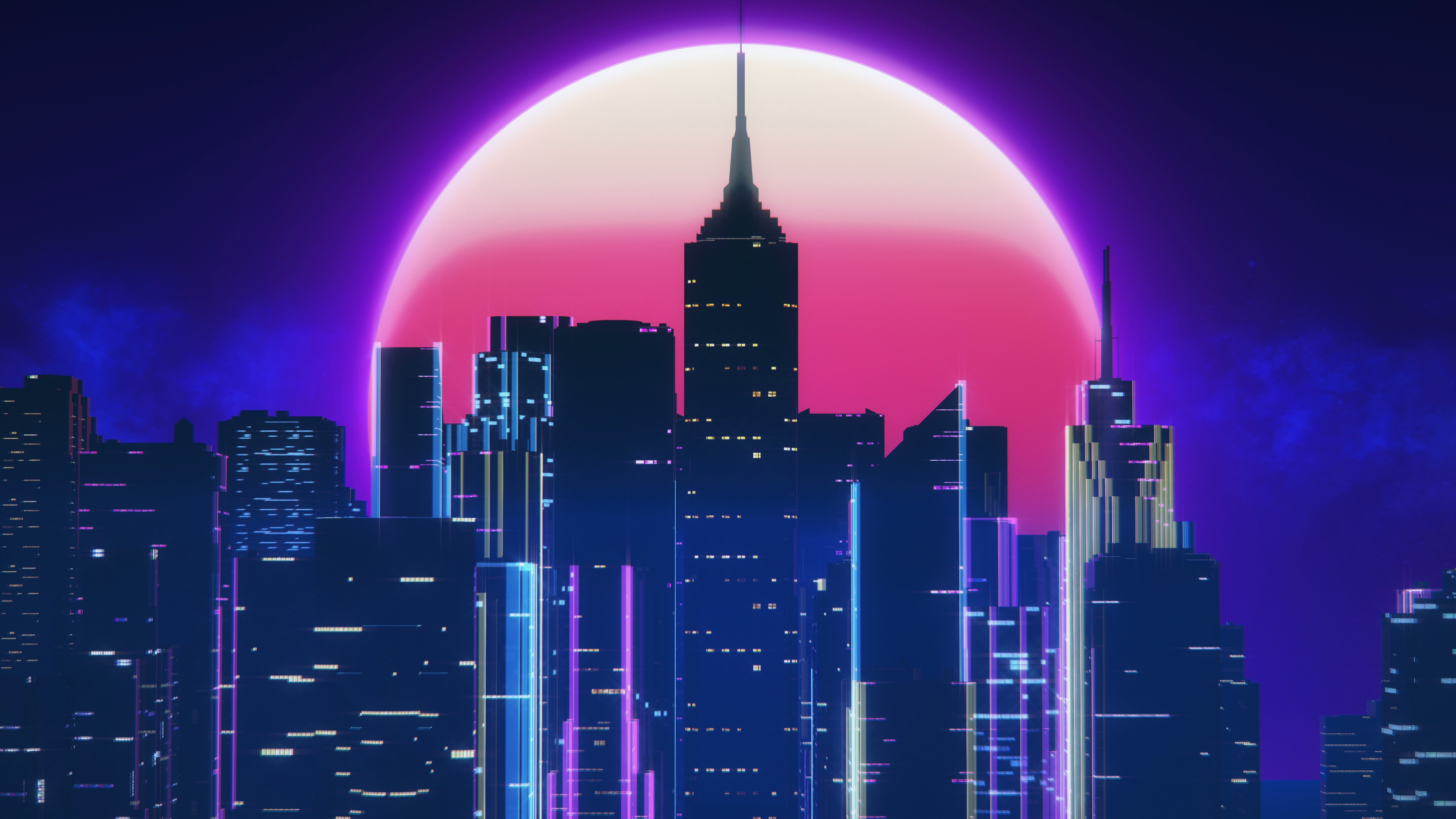 image Synthwave By SynthEx Moon Night Skyscrapers Cities
