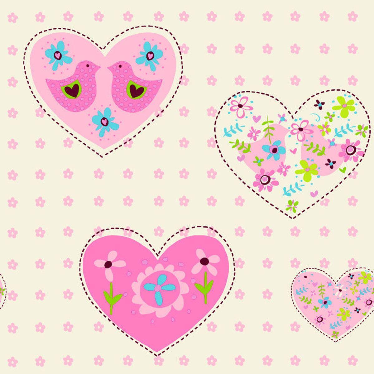 Details About Amour Hearts & Birds Wallpaper