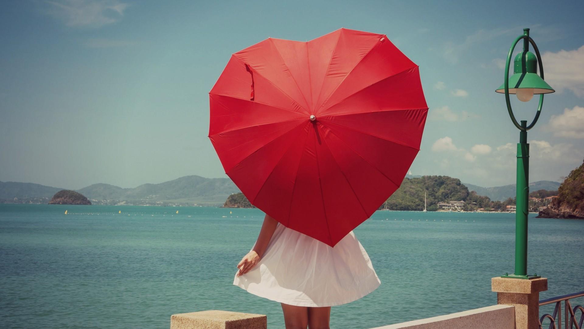 Girl with Heart Umbrella Wallpaper