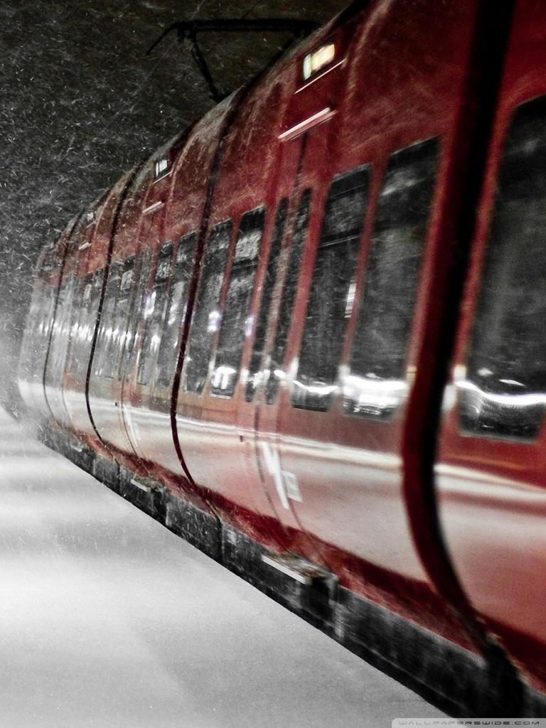Red Train, Winter Ultra HD Desktop Background Wallpaper